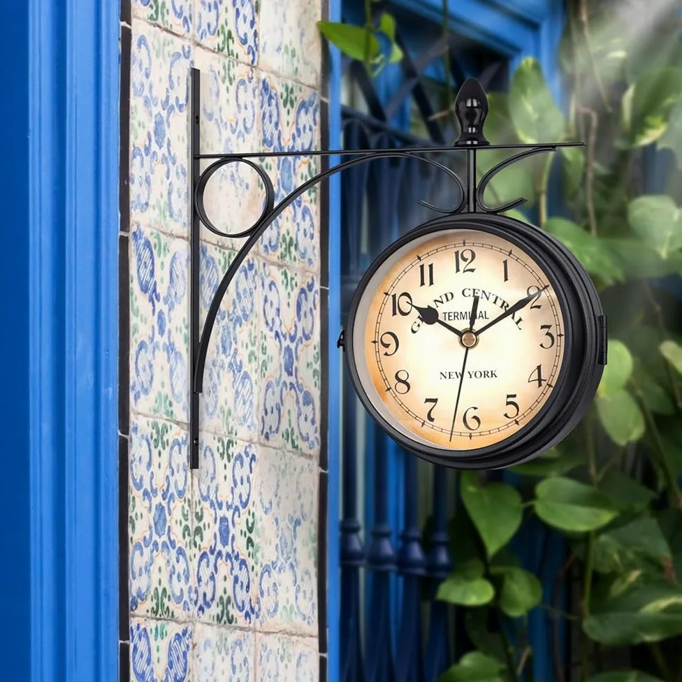Reloj de pared retro doble cara 4,72 pulgadas silencioso péndulo interior exterior regalo