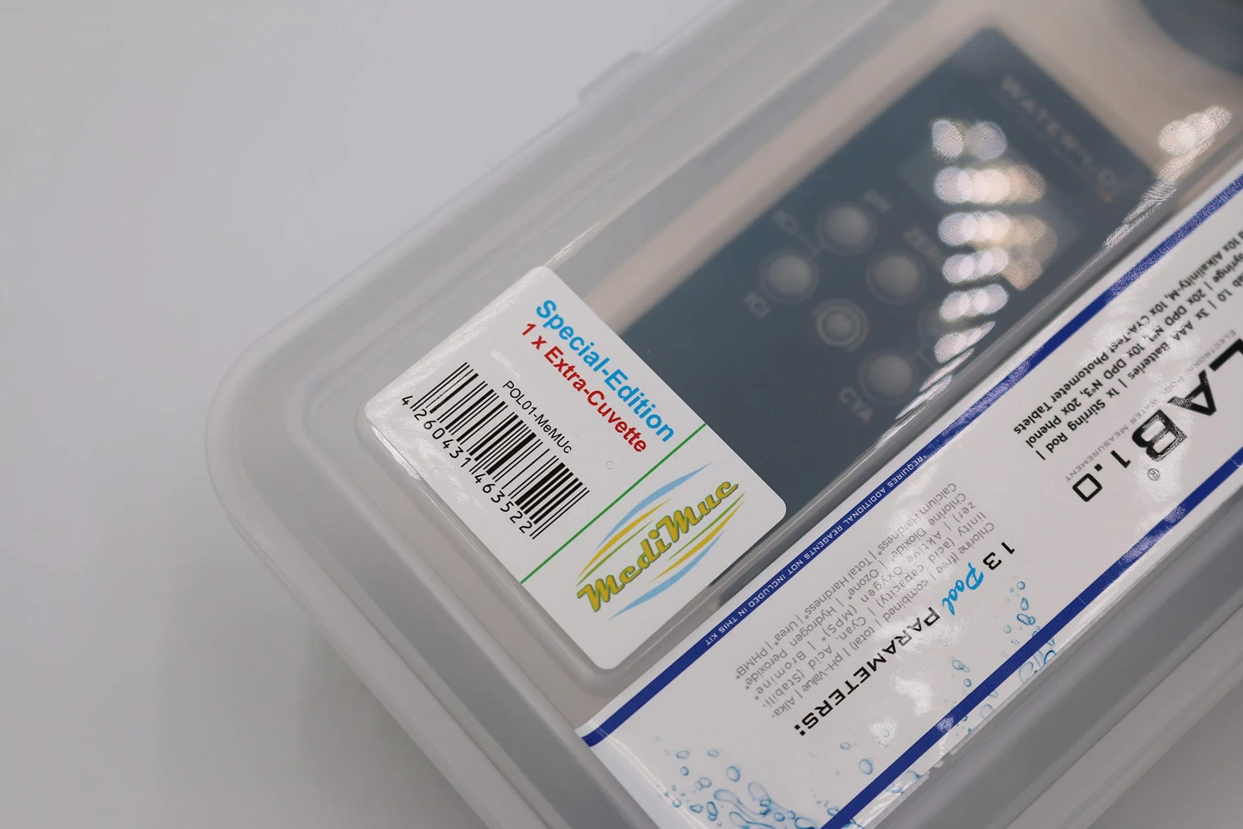 PoolLab 1.0 - Fotómetro 13 en 1 con 70 comprimidos, versión especial para MediMuc, con cubeta extra