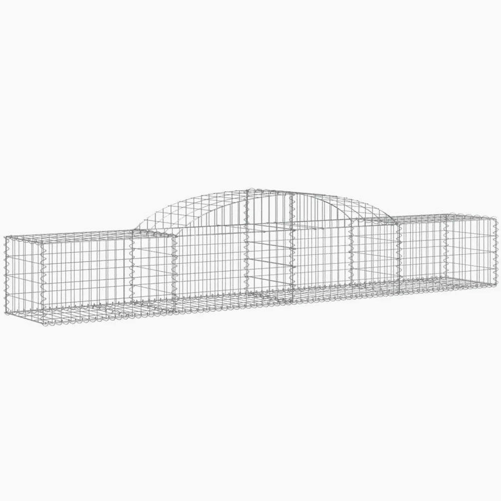Gaviones con arco alto, 9 unidades, 300 x 50 x 40/60 cm, hierro galvanizado, para barreras de jardín y protección visual, como pared decorativa de aislamiento acústico, de alambre resistente