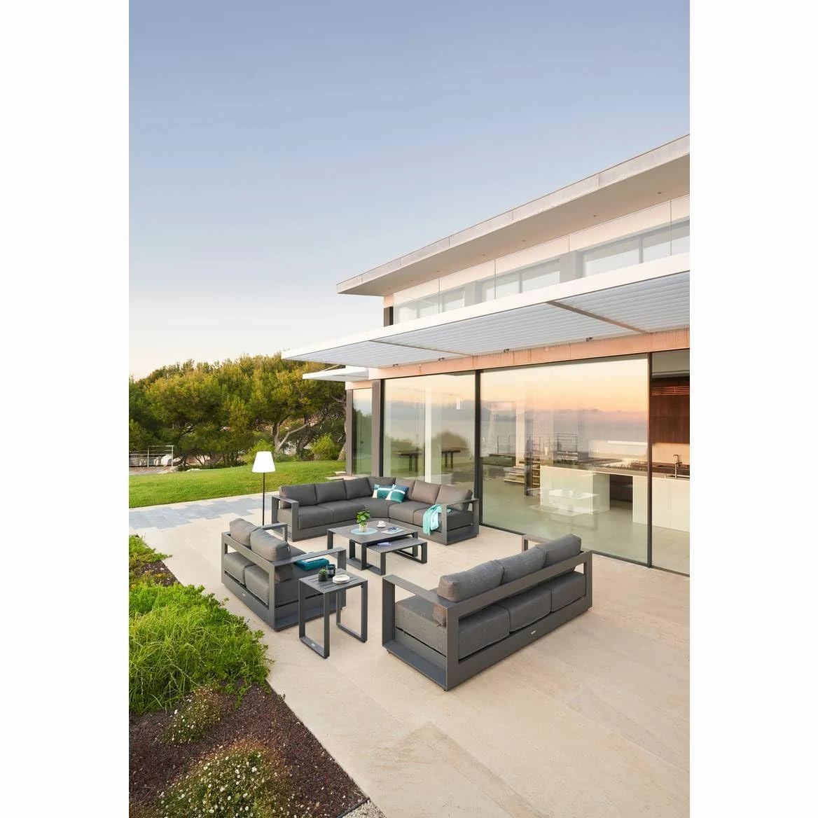 Hespéride - Conjunto de Muebles de jardín esquinero Allure Grafito 5 plazas de Aluminio y poliéster