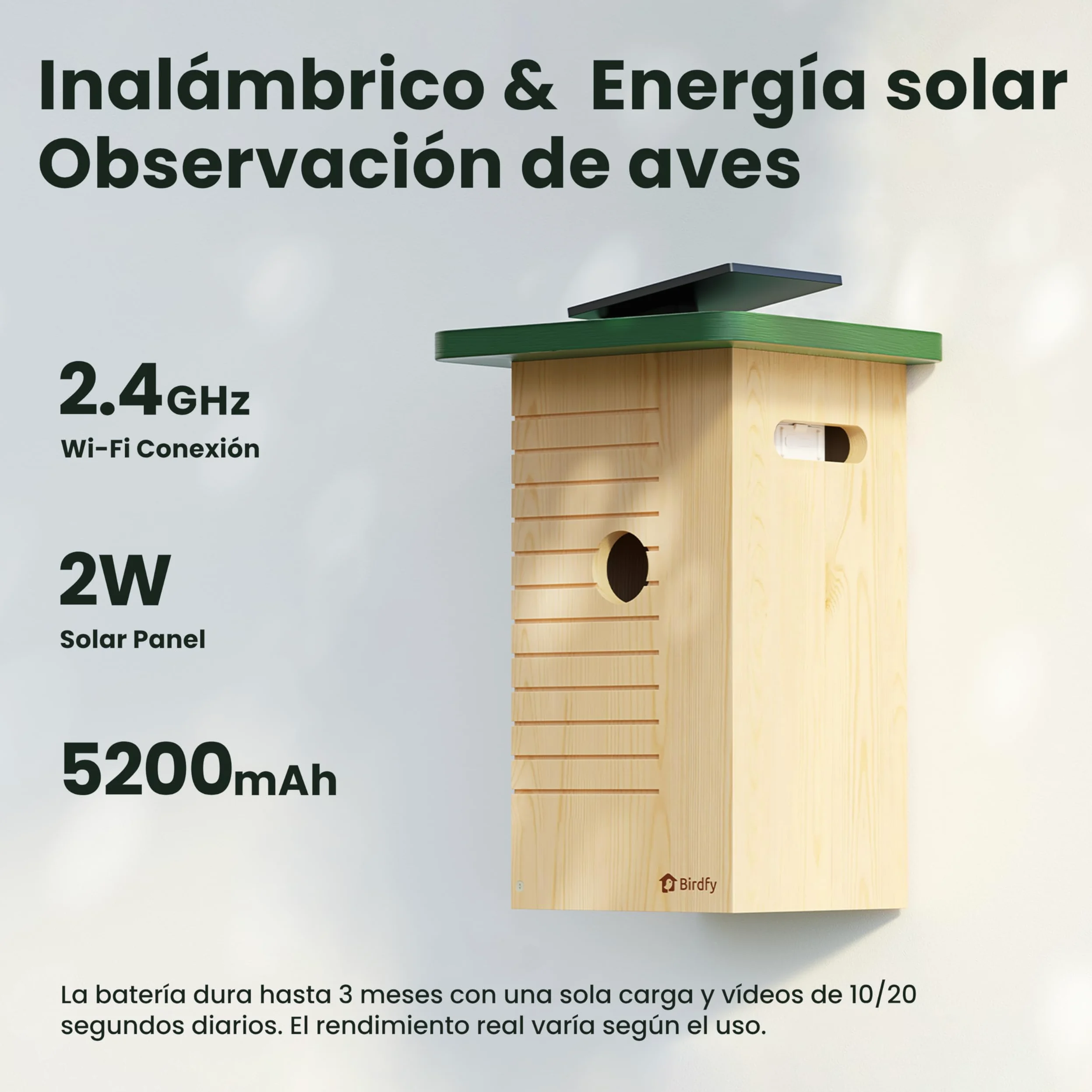 Birdfy Pajarera con cámara, nido con cámara, cámara de 2 millones de píxeles, para exteriores, observación en tiempo real de la construcción de nidos y cría de aves, detección de comportamiento de