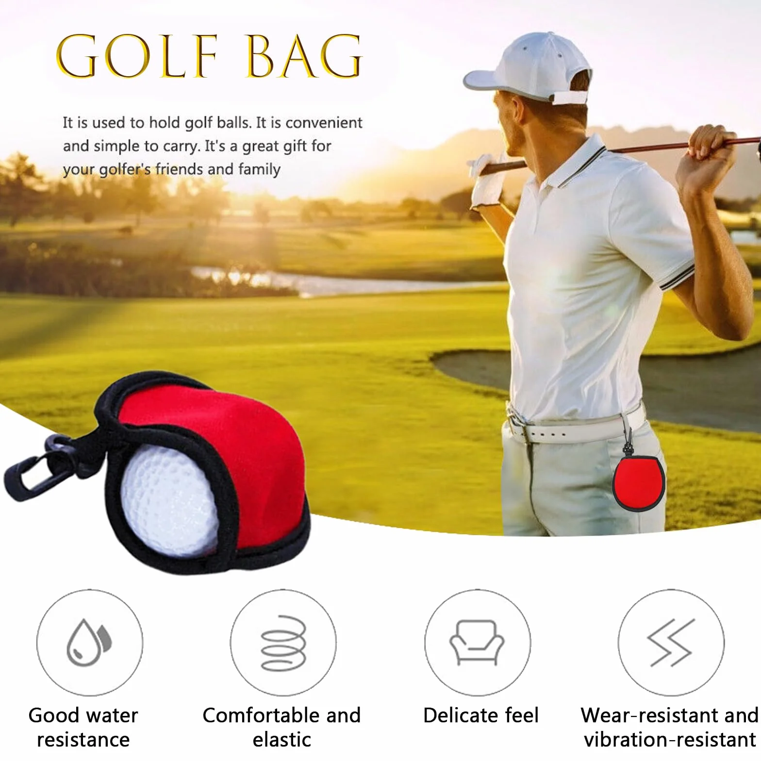Bolsa de Limpieza de Pelotas de Golf 6 Piezas con Hebillas Negras, Portátil