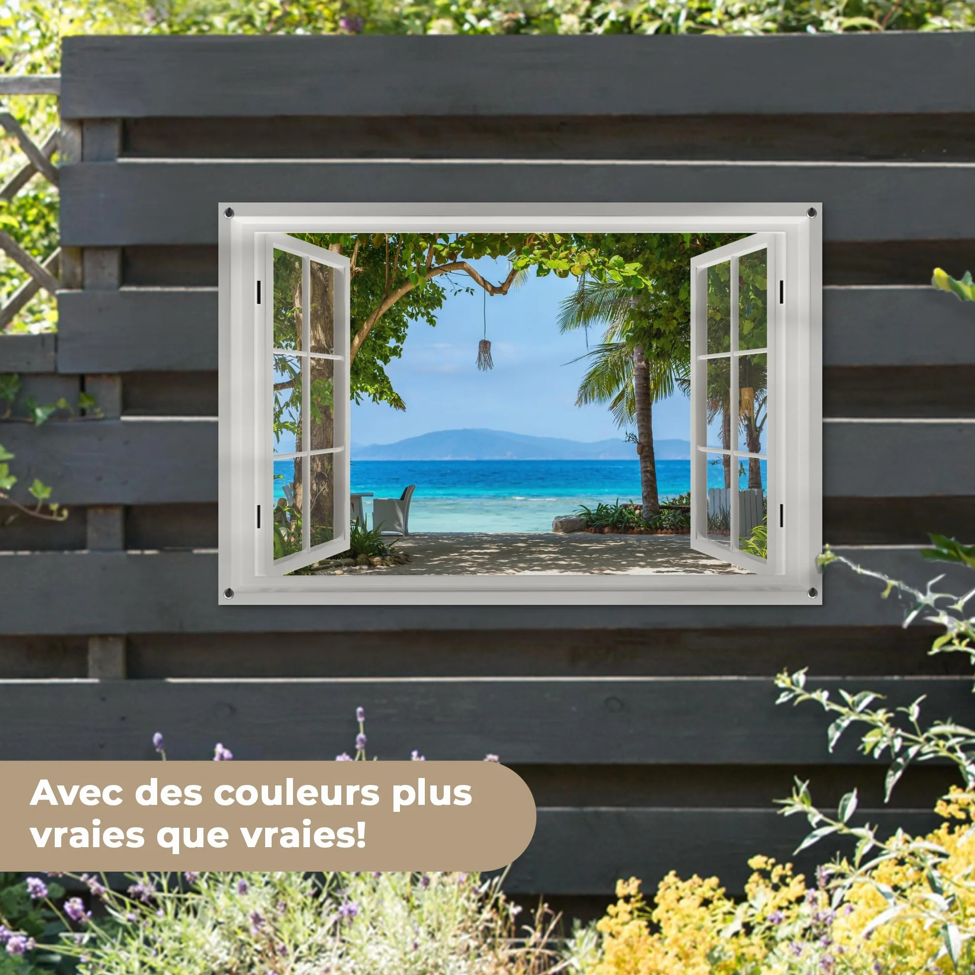 MuchoWow© Póster De Jardín 120x80 cm Terraza Exterior Accesorios Jardin Decoracion Pared Decorativa Balcon Wall Decoration Posters Decorativos Vista - Árbol - Mar - Palmera - Colinas - Playa
