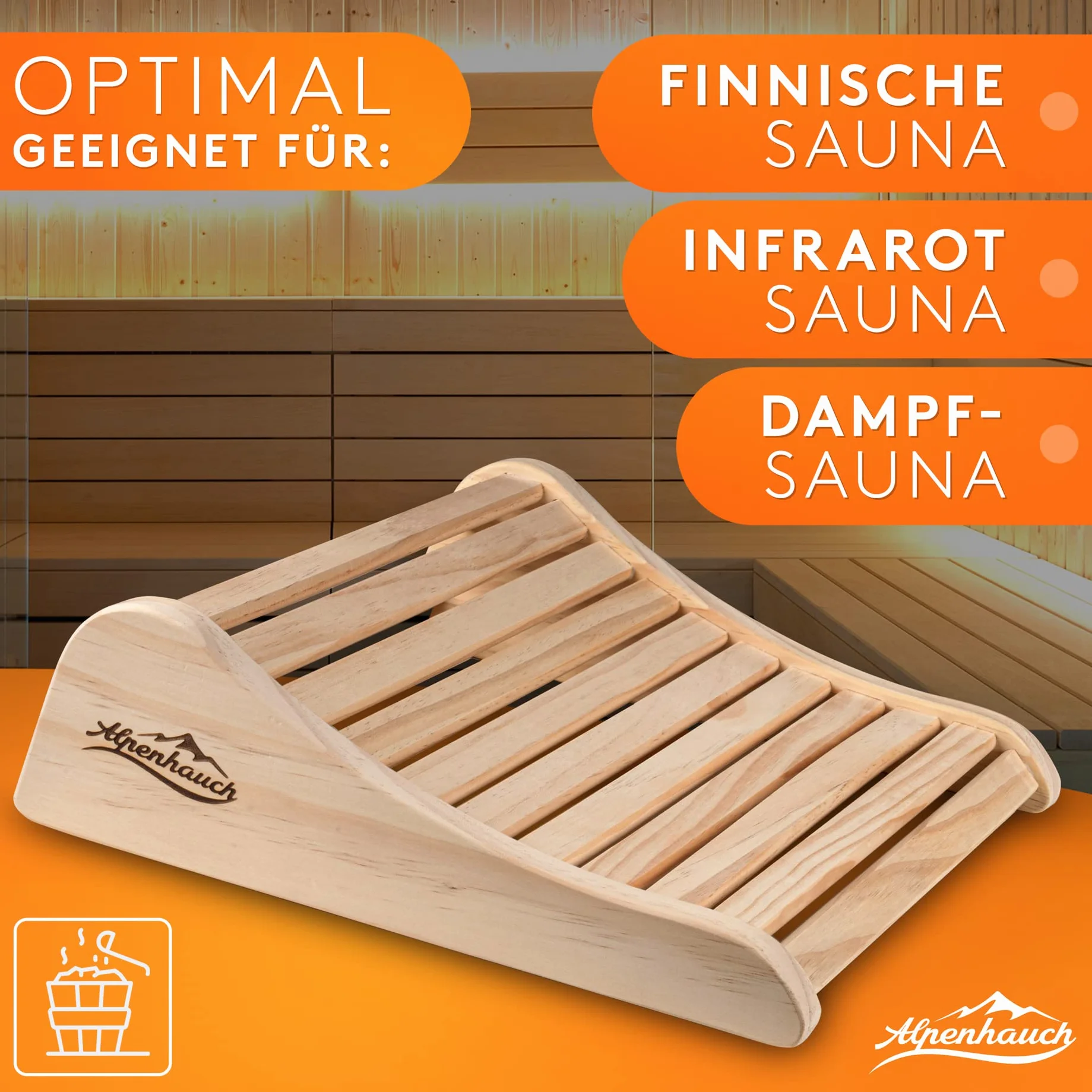 ALPENHAUCH Reposacabezas de madera para sauna (2 unidades) – Reposacabezas ergonómico para sauna de madera – Accesorios nobles para sauna Cabina de infrarrojos – Reposacabezas cómodo y ancho de madera