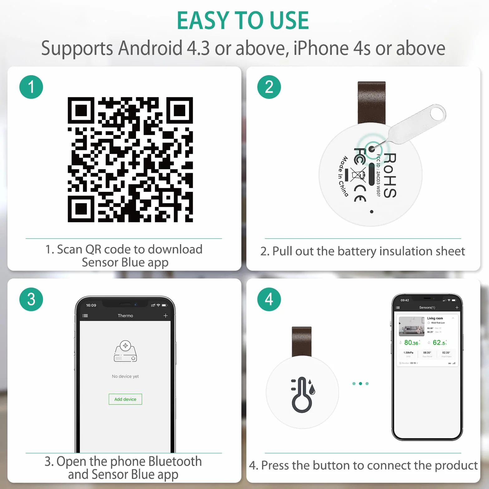 ORIA 2 Piezas Termómetro Higrómetro Bluetooth, Sensor de Humedad de Temperatura con Exportación de Almacenamiento de Datos, Termometro Inalámbrico Digital con iOS Android para Habitación