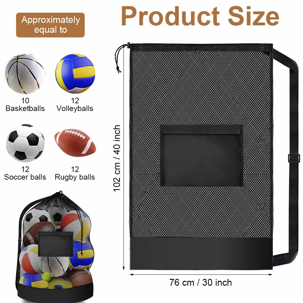 Bolsa para balones de fútbol 76x102 cm malla 8-15 balones con cordón y correa