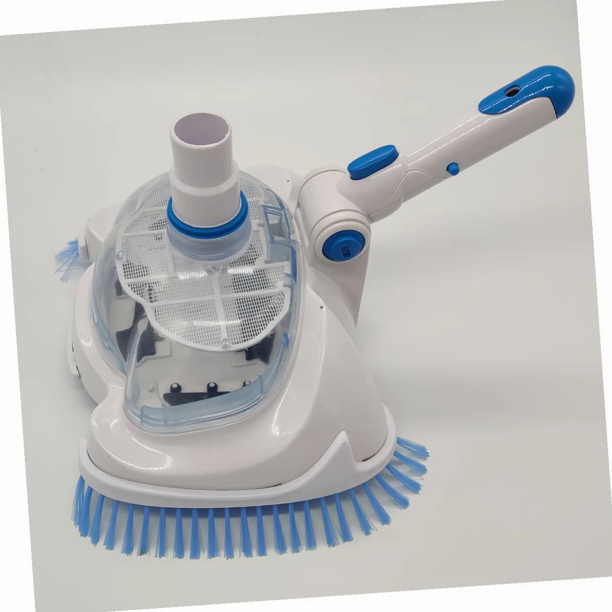 Cabezal de Aspiradora para Piscina con Cepillo de Cerdas Angulares y Cubierta Transparente Herramienta de Limpieza para Fondo y Paredes Compatible con Varilla Telescópica para