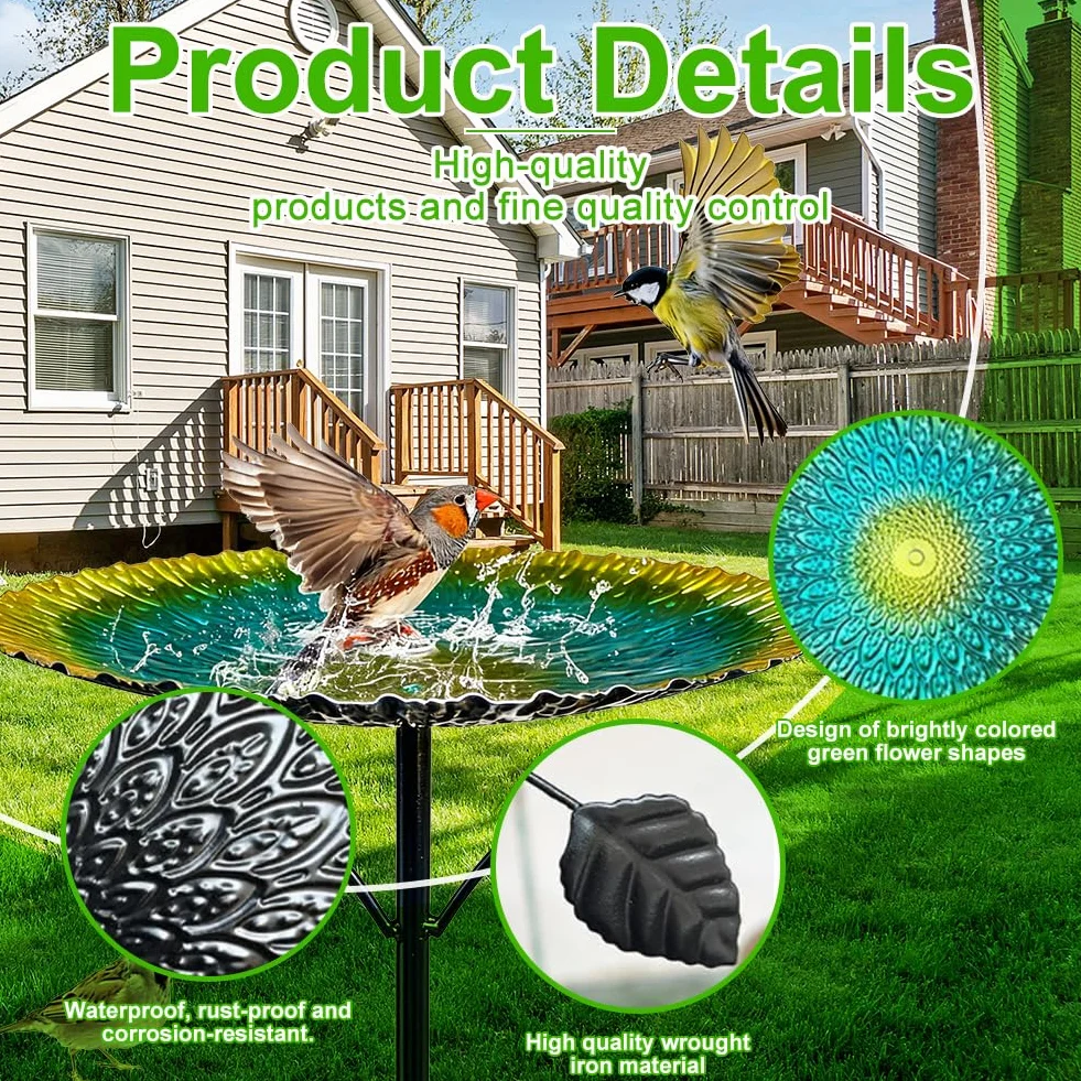 Baño para pájaros grande, 85 cm con base de 5 puntas, resistente al invierno para jardín, bebedero para pájaros a prueba de heladas para pájaros silvestres, bebedero de agua para pájaros