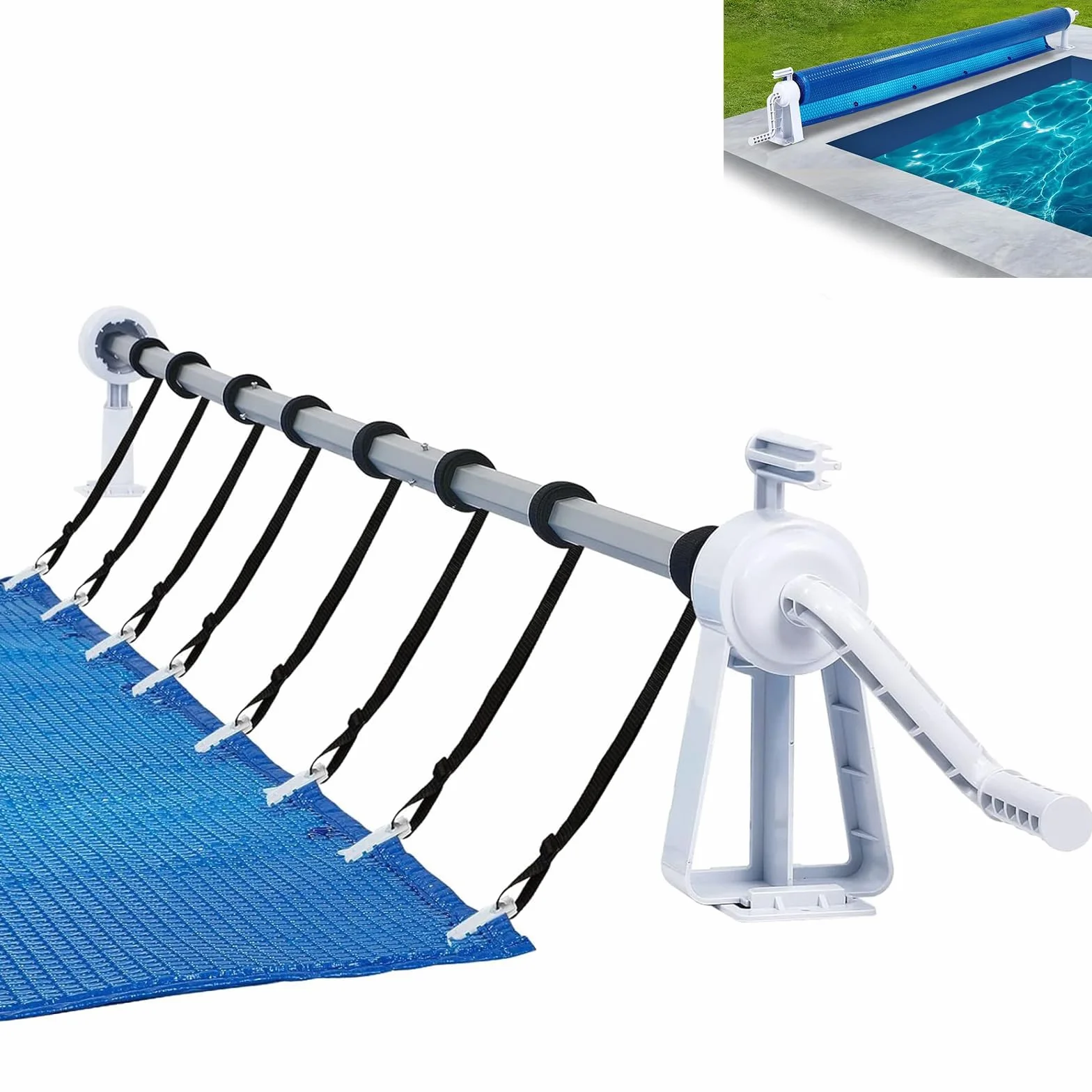 ACXIN Sistema de enrollado móvil para piscina solar – Enrollador de acero inoxidable premium ajustable de 1,05 m a 6,15 m, incluye cintas de fijación y ruedas, fácil de montar sin taladrar