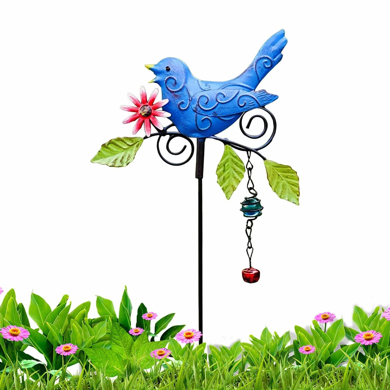 Estaca de metal para jardín, forma de pájaro, letrero artístico de metal para patio, césped, flores, maceta, balcón, interior, exterior, granja, primavera, naturaleza