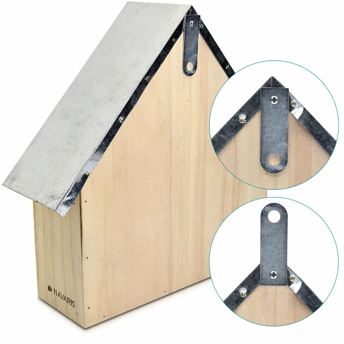 Navaris Hotel de Insectos Madera M - observatorio de Insectos 24,5 x 28 x 7,5cm - casa Natural con Cubierta metálica y Gancho para Diferentes bichos