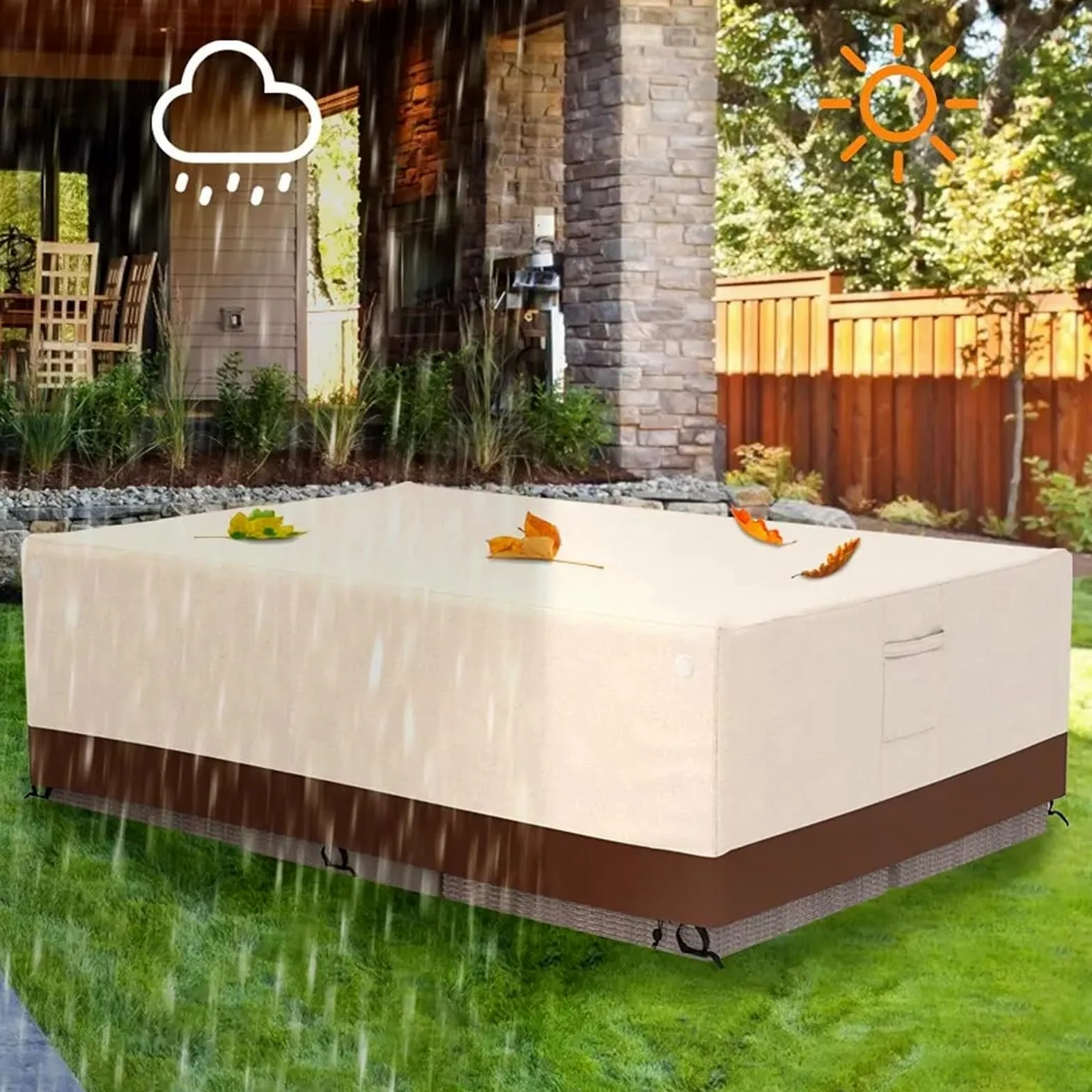 Funda de piel resistente para exteriores, impermeable y resistente al viento, protector de silla de mesa y sofá de jardín, funda resistente a la lluvia para muebles de patio (180 x 120 x 74 cm)