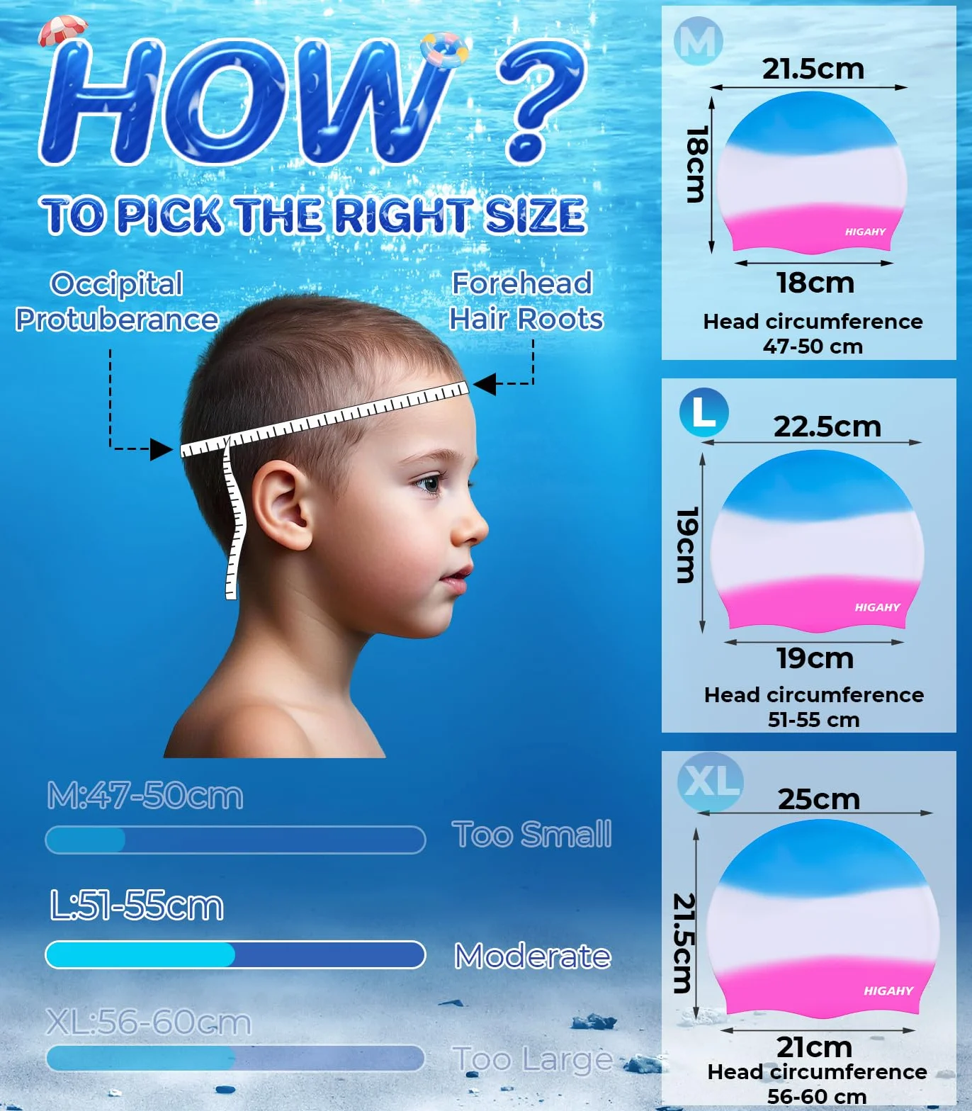 Gorro Piscina Niños de Silicona Impermeable con Protección UV para Nadar 3-15 Años