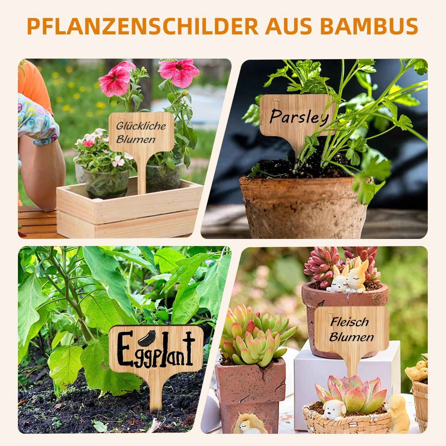 Juego de 40 carteles ecológicos para plantas con forma de T, de bambú, diseño duradero para exteriores