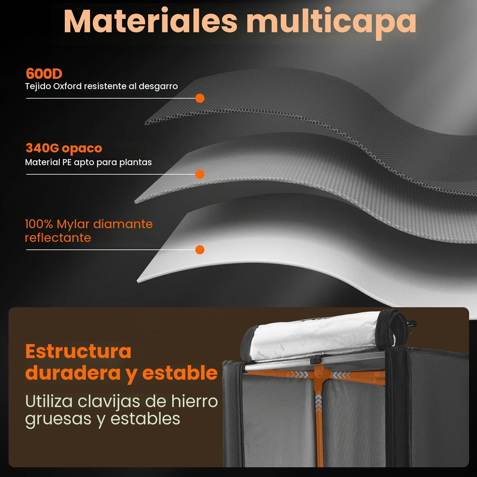 Pequeña tienda de cultivo 45 x 45 x 75 cm para sistema de cultivo hidropónico. Caja de cultivo 600D con mylar altamente reflectante. Un invernadero interior como caja de cultivo para el cultivo de