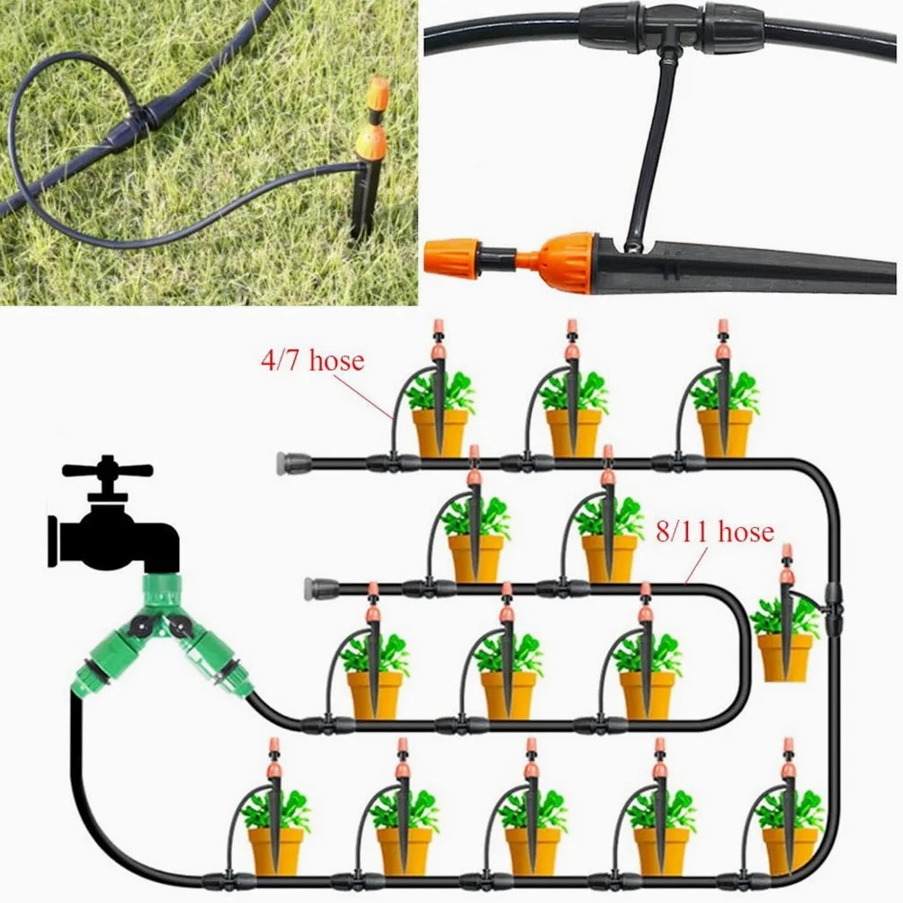 Manguera flexible de riego por goteo, tubo PVC 8/11 mm for jardín con tapón negro, varios tamaños(20m)