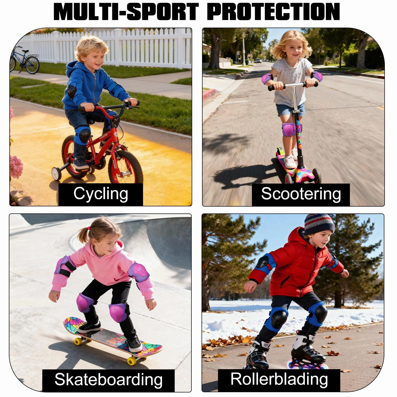 Zorplex Juego de 6 Protecciones Infantiles, Rodilleras Coderas Muñequeras para Patines Ciclismo Monopatín