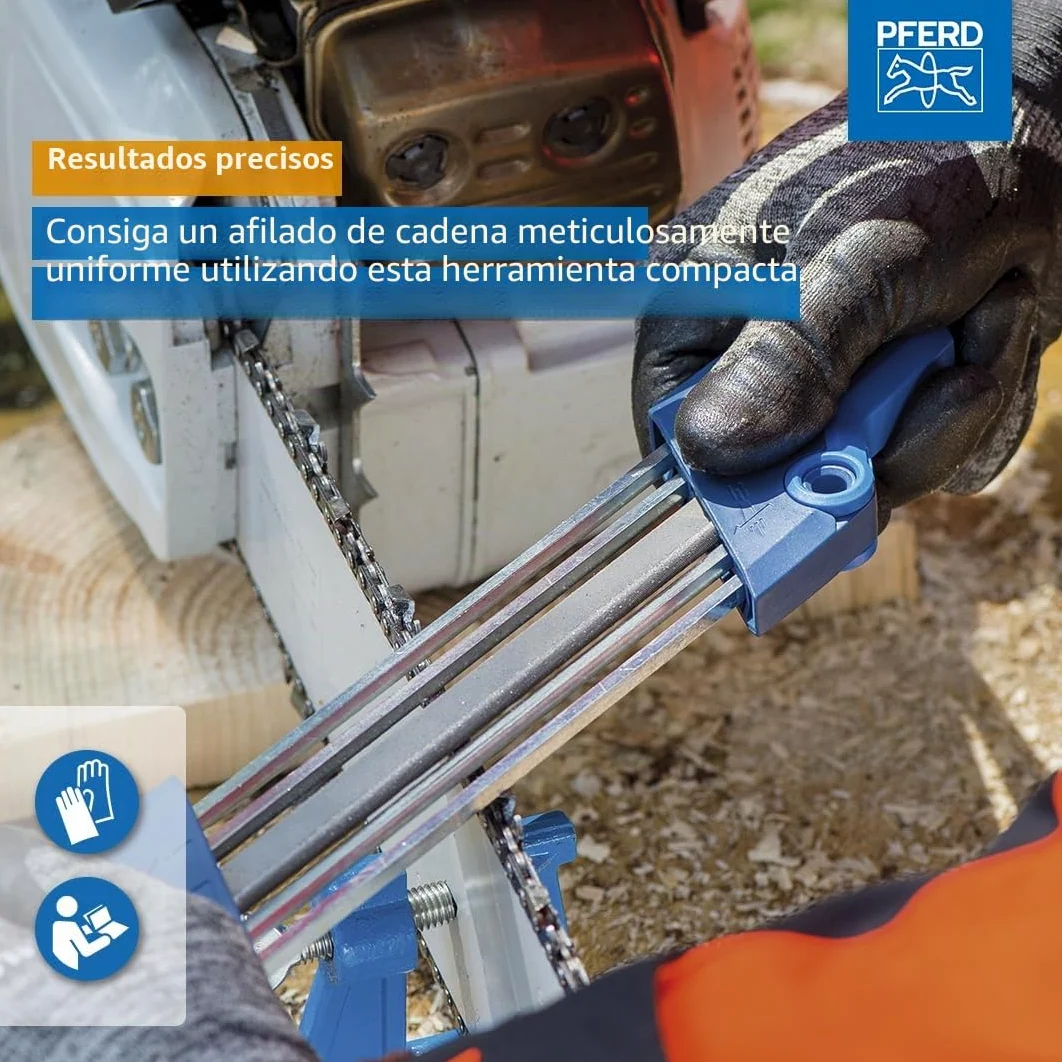 Pferd Afilador de Cadenas de Motosierra Ergonómico Chain Sharp Cs- x -4,8 millimeters, Cambio Fácil con Giro del Aparato, Sin Necesidad de desmontar, en Funda de Plástico