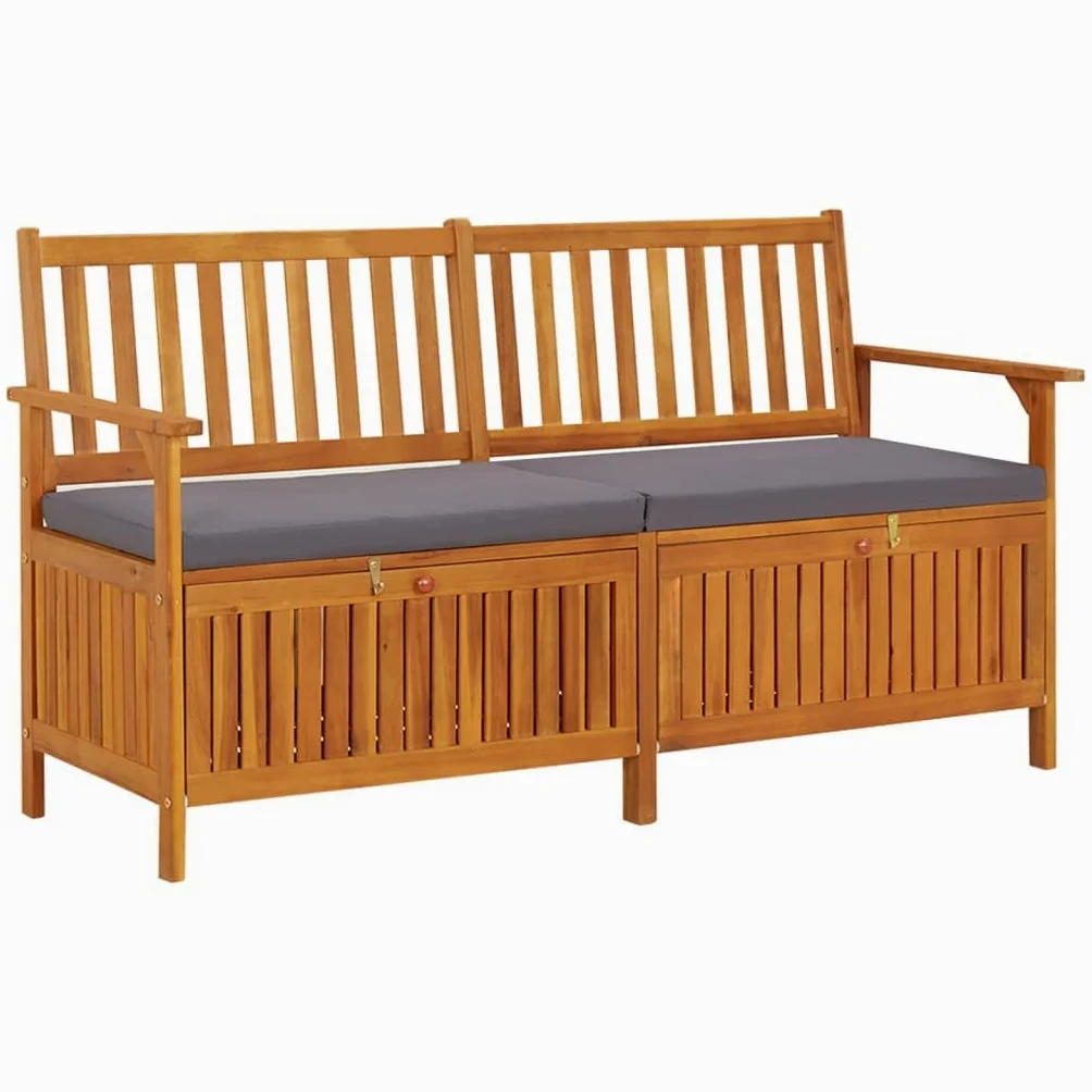 vidaXL Banco de Almacenaje con Cojín Contenedor Otomana Taburete Asiento Butaca Baúl Cofre Patio Muebles Madera Maciza de Acacia 148 cm