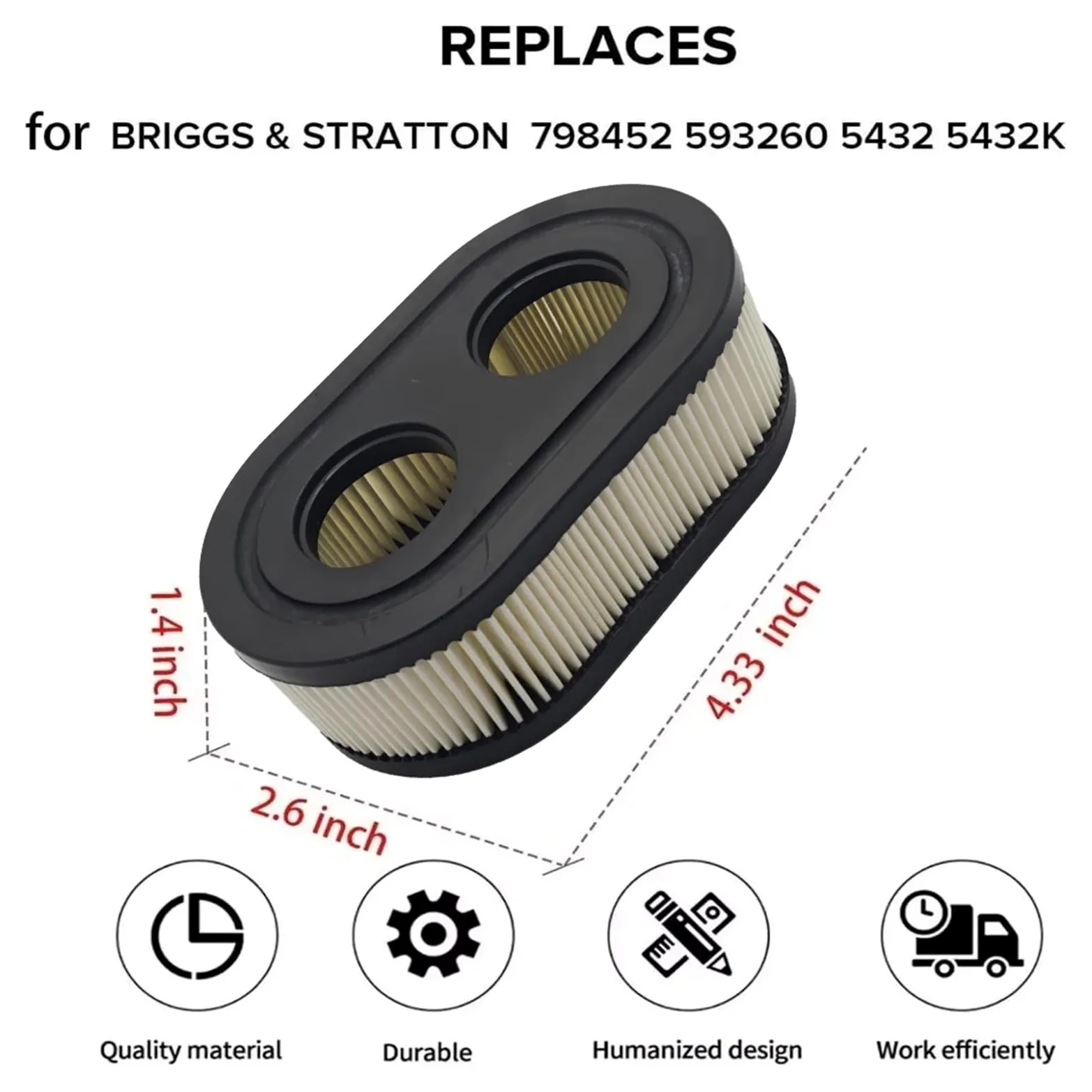 Filtro de aire compatible con Bri-ggs Stratt-0n 593260 798452 K, repuesto de cortacésped, Herramientas de limpieza del hogar, piezas de jardín, 5 uds.