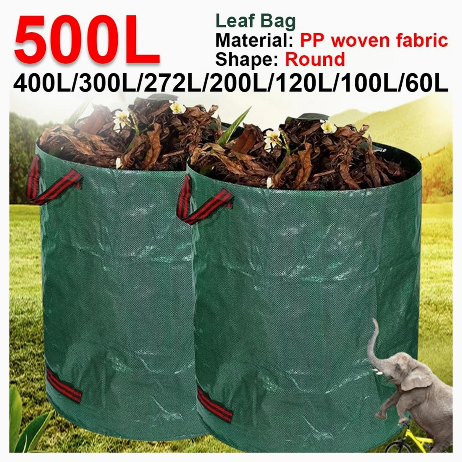 Bolsas de jardín Bolsa For Residuos De Jardín Gran Capacidad, 60 A 500 Litros,bolsas PP Reutilizables(300L)