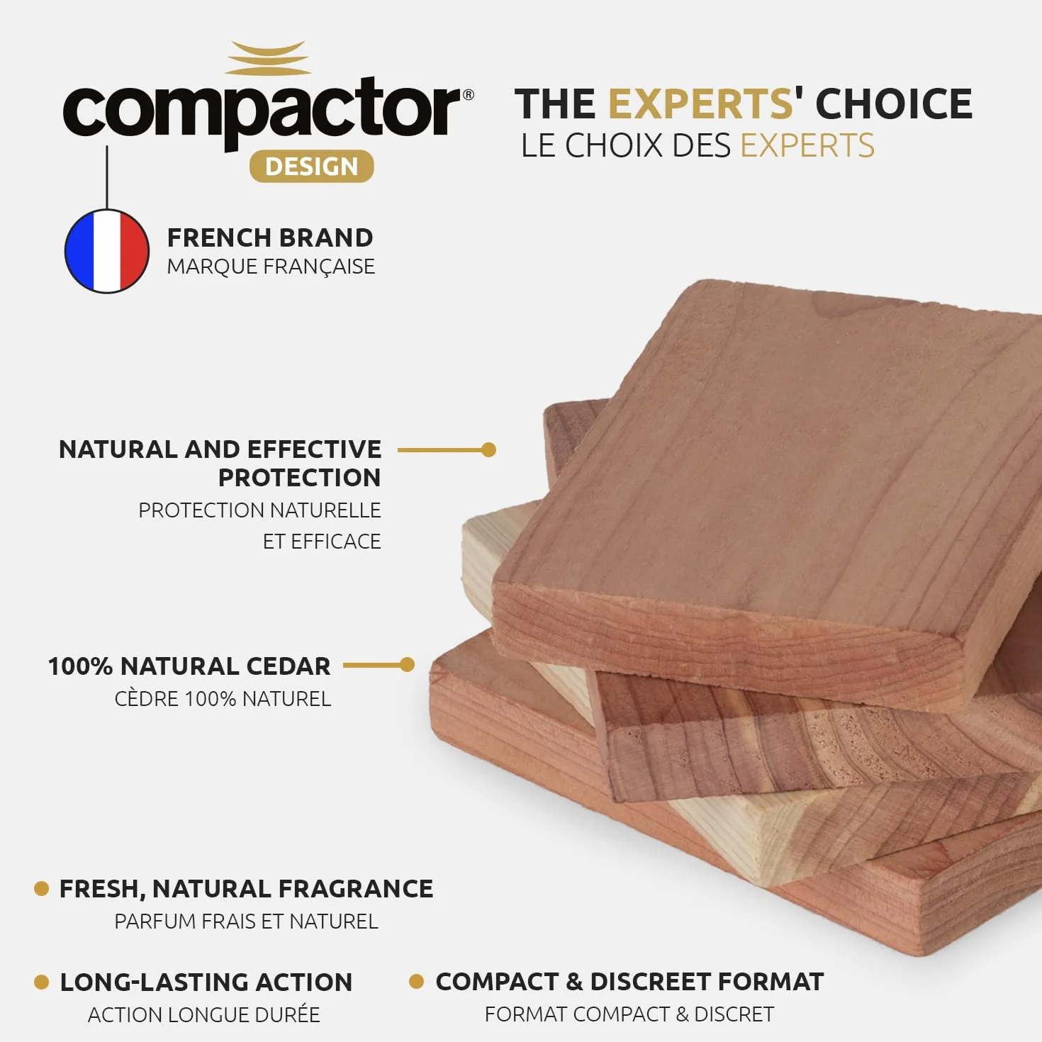 Compactor Nature - Juego de 4 tablas repelentes de polillas de madera de cedro, tamaño M