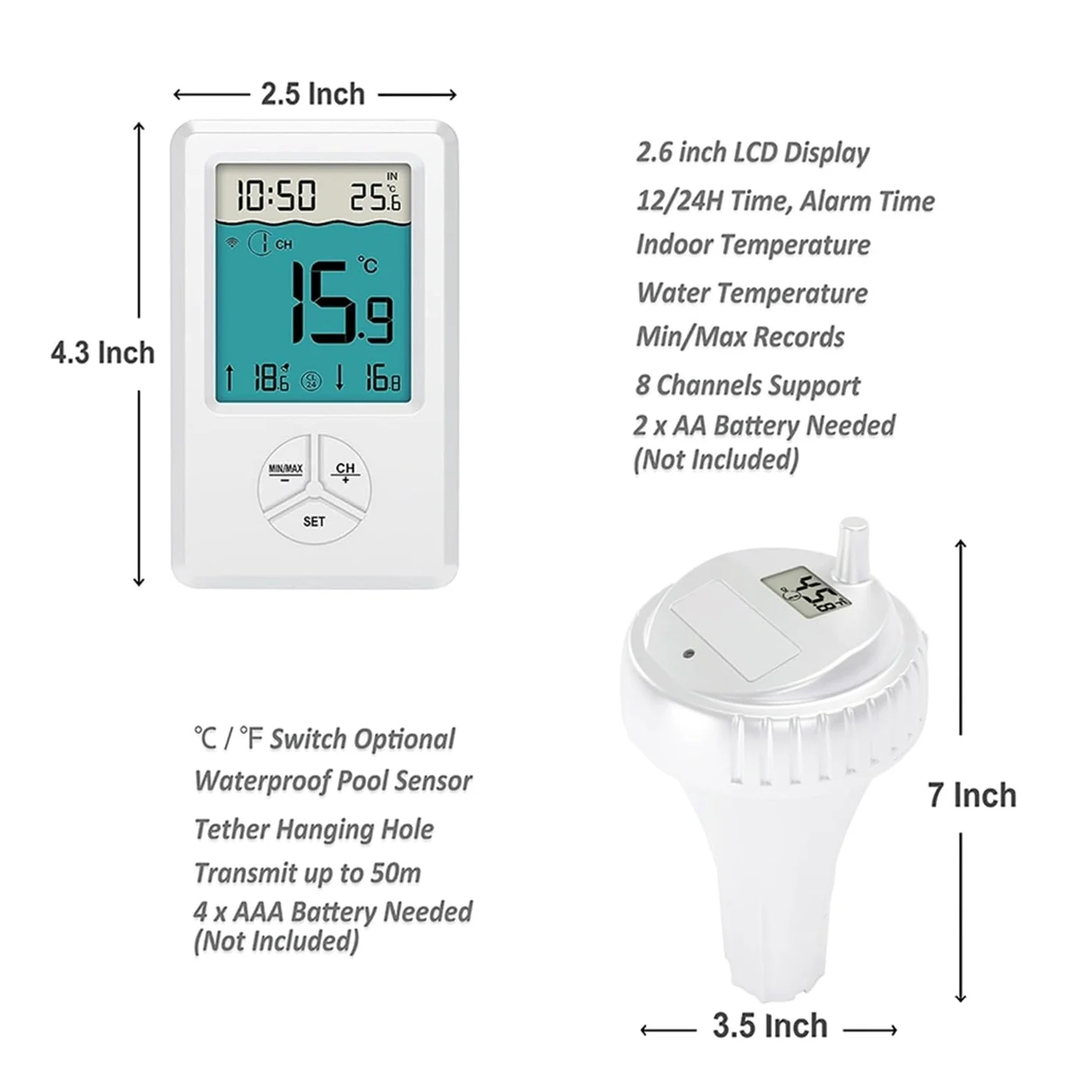 Termómetro Digital Inalámbrico For Piscina con Monitor De Temperatura Interior, Termómetro Flotante For Piscina, Bañera Y. FáCil De Usar