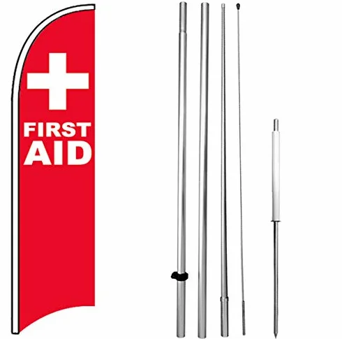 First AID - Kit de bandera sin viento de 15 pies de plumas, cartel rb-h
