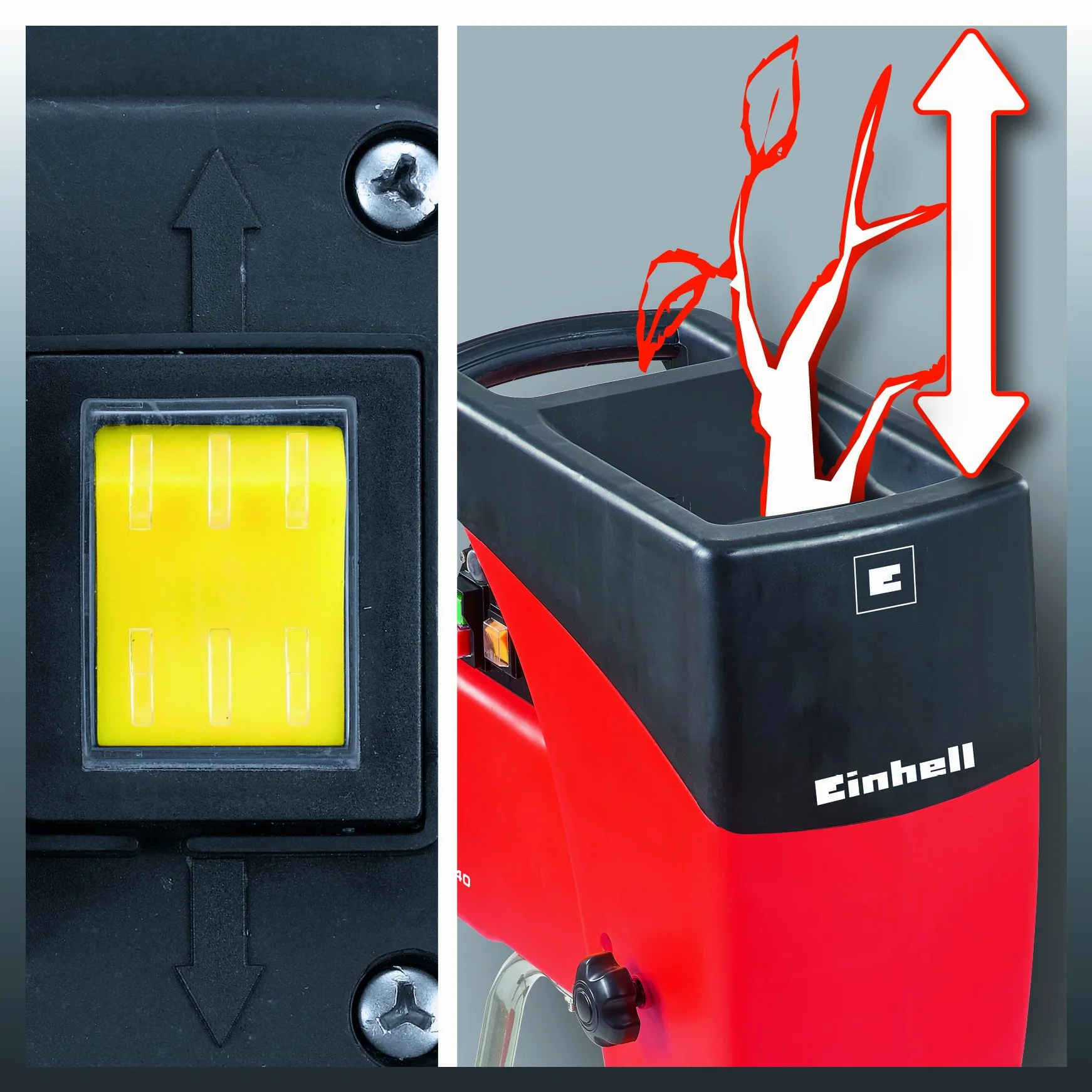 Einhell Biotrituradora eléctrica silenciosa, potencia de 2000 W, 230 V, 93 dB, Color Rojo y Negro