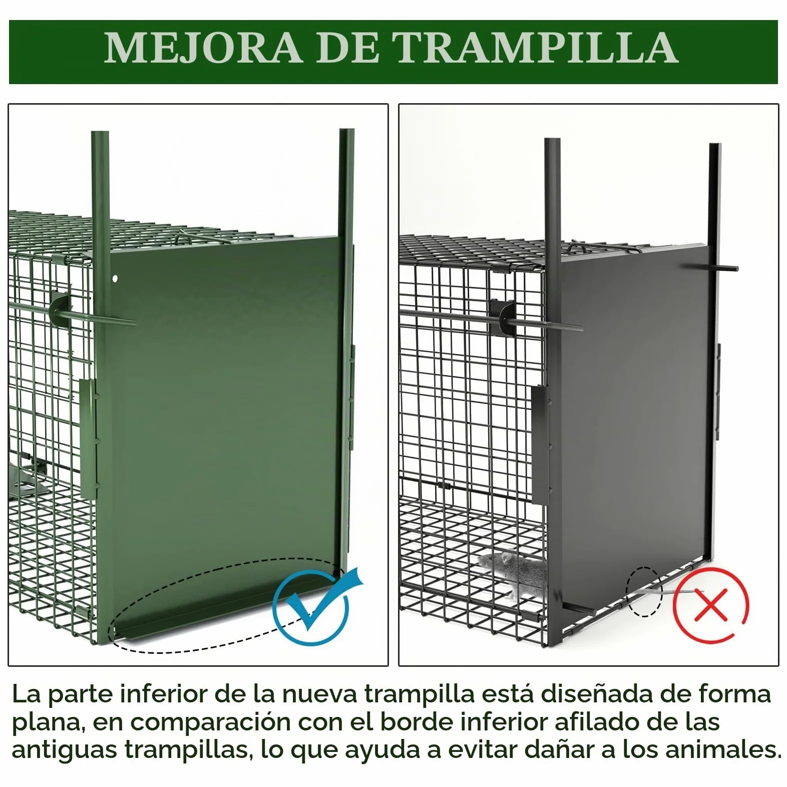 Trampas para Animales Vivos Verde Fuerte Ocultación Trampa Ratones Humanitario Jaula Trampa para Gatos Trampa para Mapaches Professional Trampa para Zorros, 100x28x28cm
