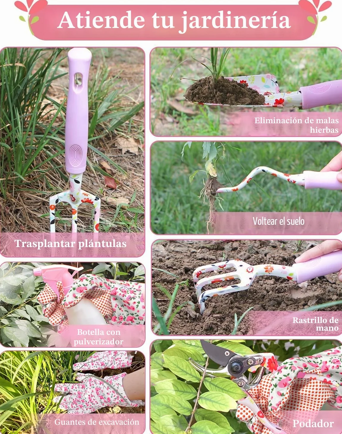MQFORU Herramientas de jardinería, Juego de Herramientas de Huerto y Jardín Resistentes de 11 Piezas, Nuevo Juego Completo Impresas con Elegante Bolsa, Regalos de jardinería para Mujeres y Hombres