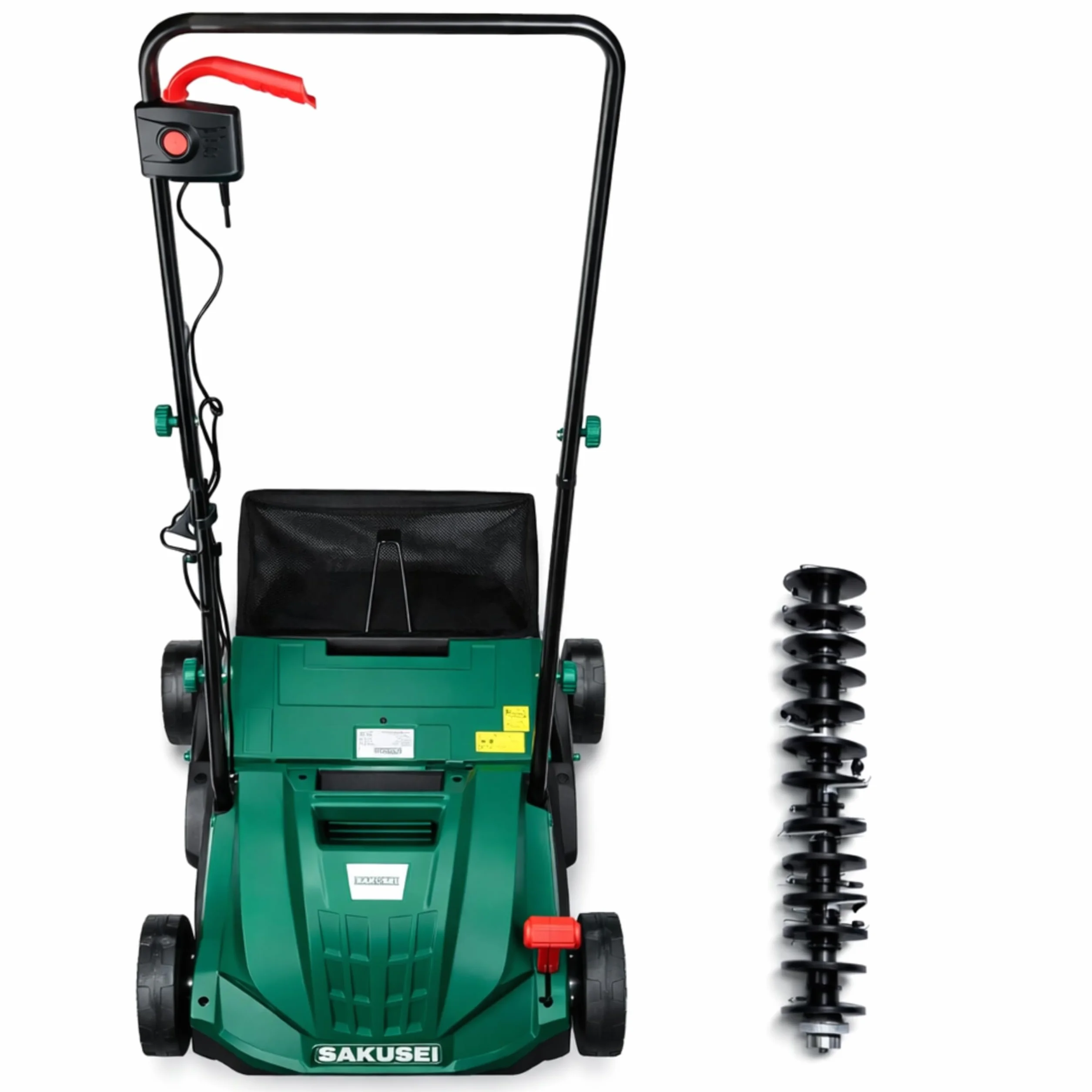 Escarificador/rastrillo/aireador eléctrico 1500 W, eliminación de hojas muertas y musgo, aireador de tierra, bolsa de 30 litros, cable 10 m