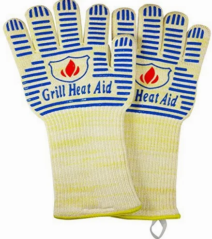 Grill Heat Aid - Guantes aislantes para el horno, puños largos, de algodón, color blanco