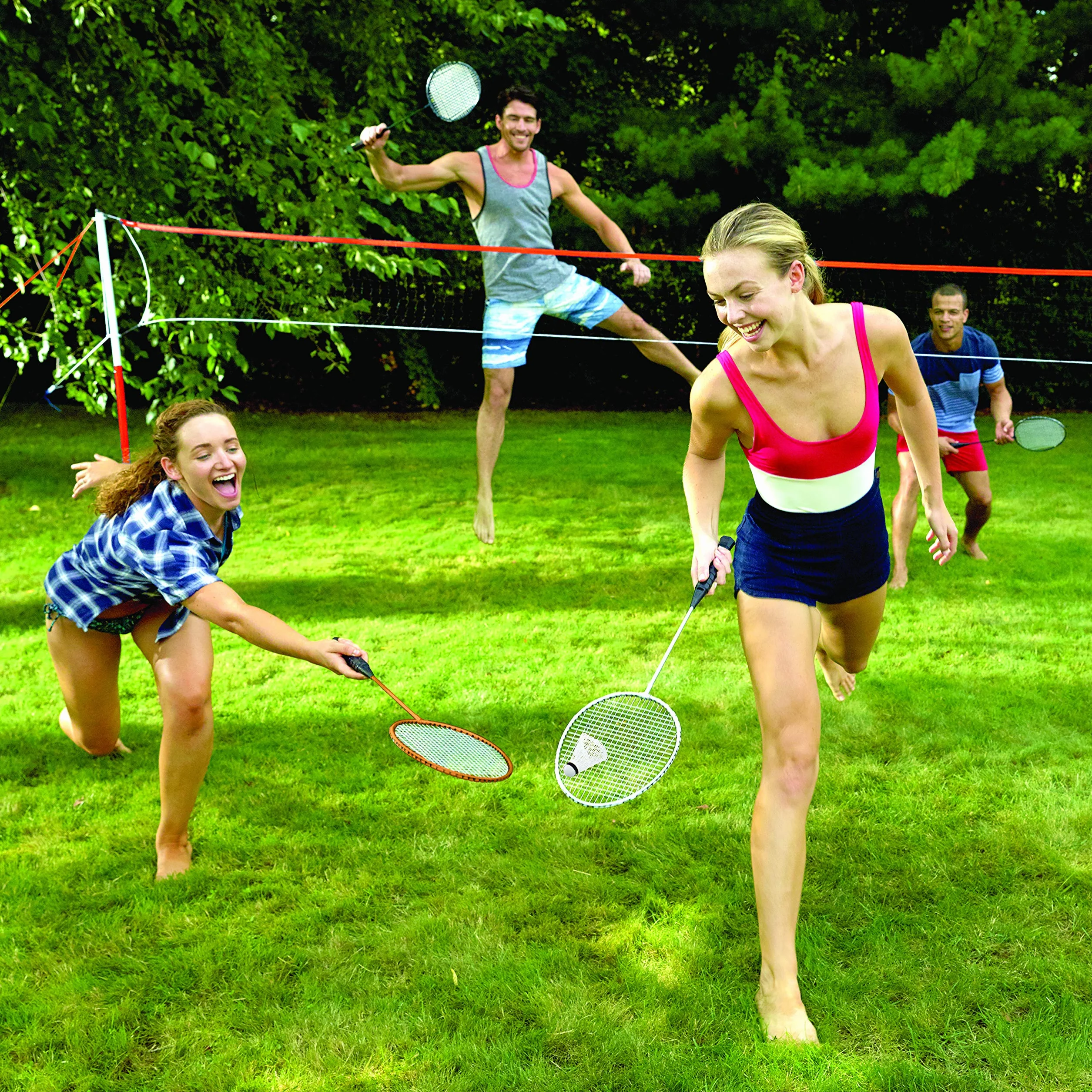 Franklin Sports Juego de Bádminton Exteriores Red Portátil 4 Raquetas 2 Volantes Adultos Niños