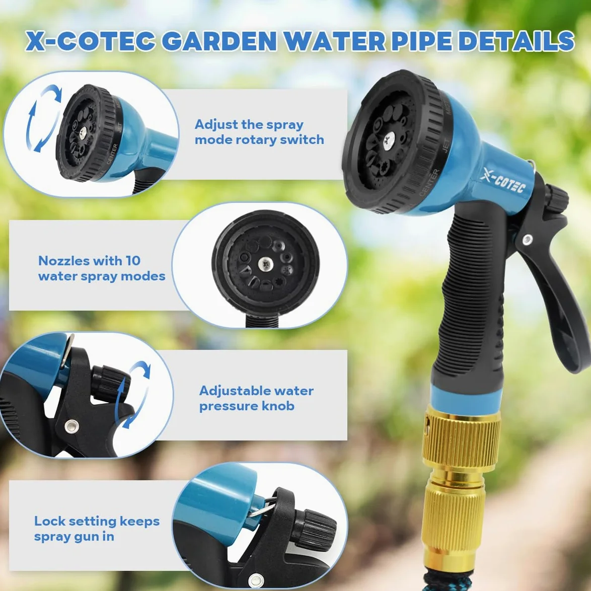 Manguera Jardin, Manguera Extensible 15m, Mangeras Jardineria Flexible Con 3/4",1/2" Conector, Manguera de Jardín con Pistola Rociadora de 10 Funciones, Manguera de Riego, para Jardineria