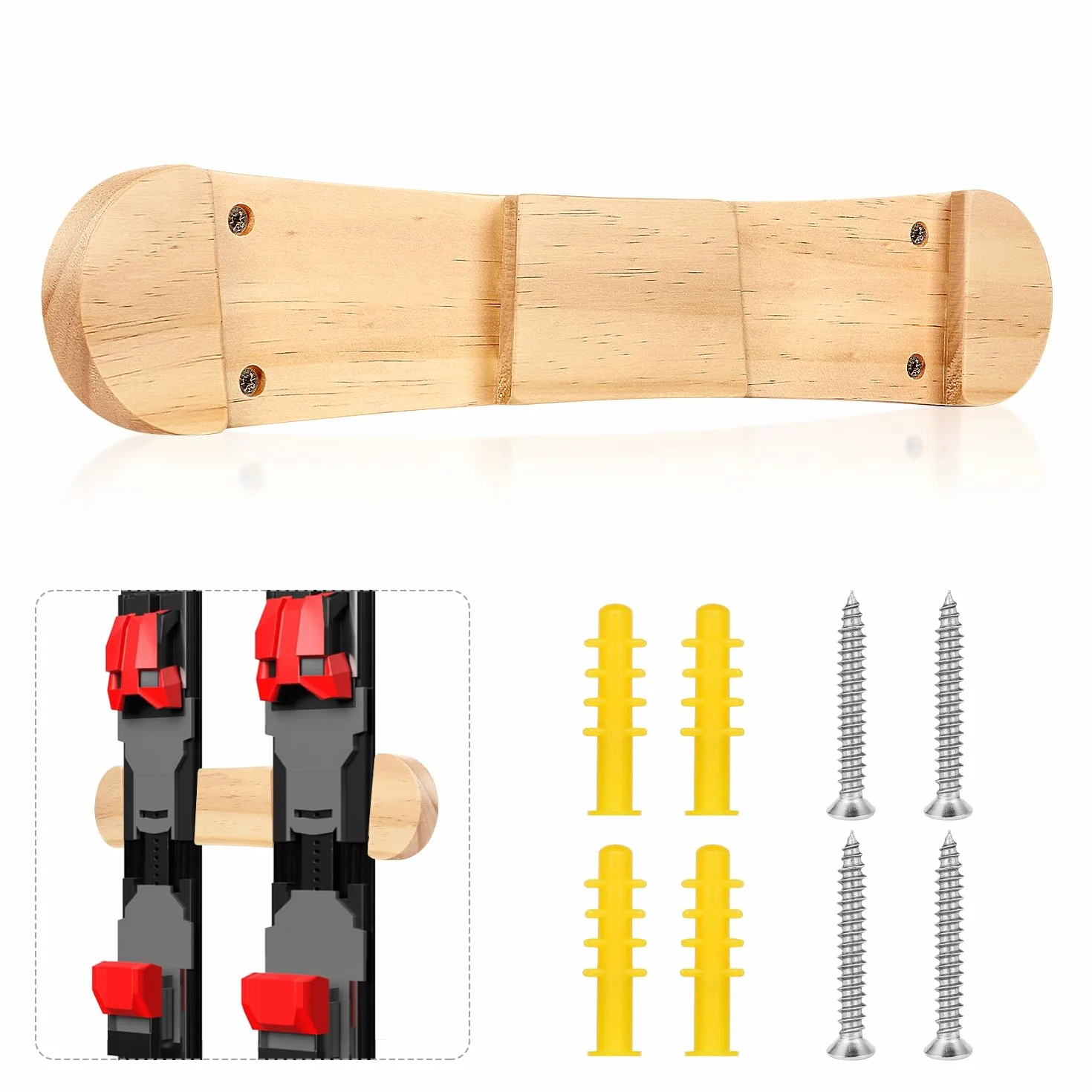 PEUTIER Portaesquís de Madera Minimalista, Colgador de Pared para Snowboard Estante de Exhibición