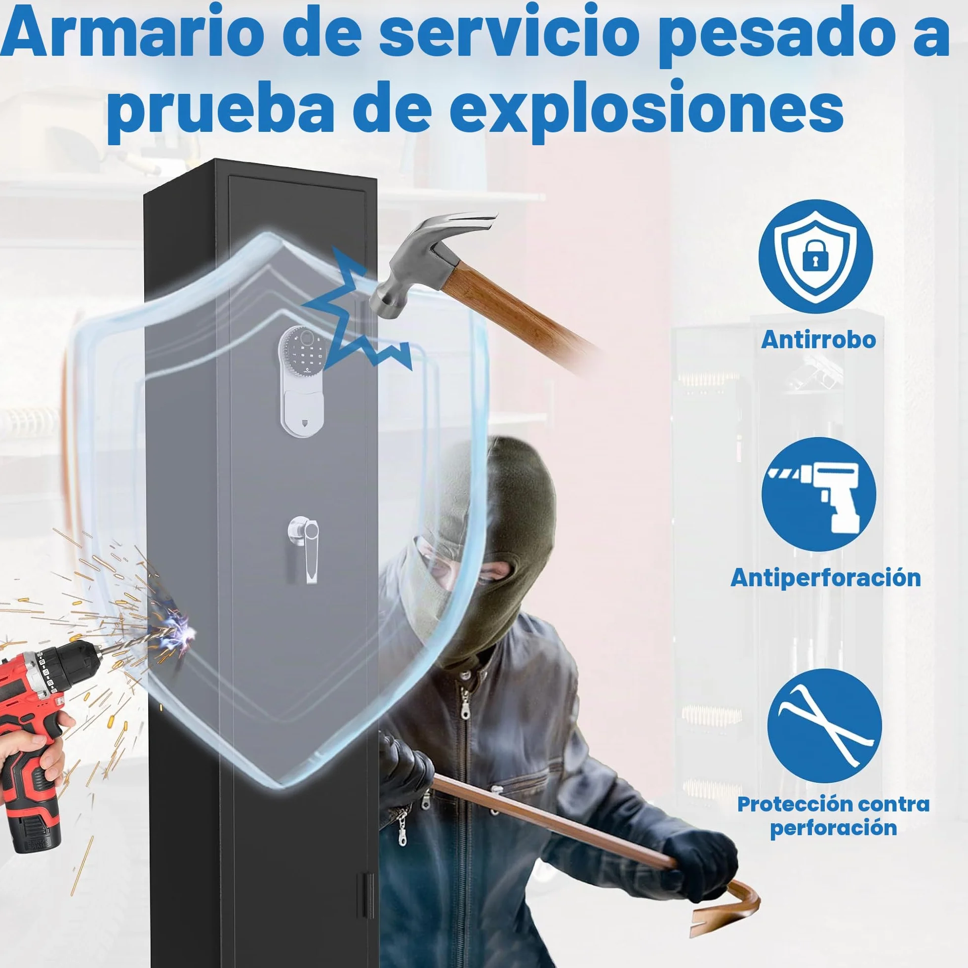 UISEBRT Armario para armas 3-5 rifles con cerradura electrónica y huella digital, caja fuerte para armas largas y munición