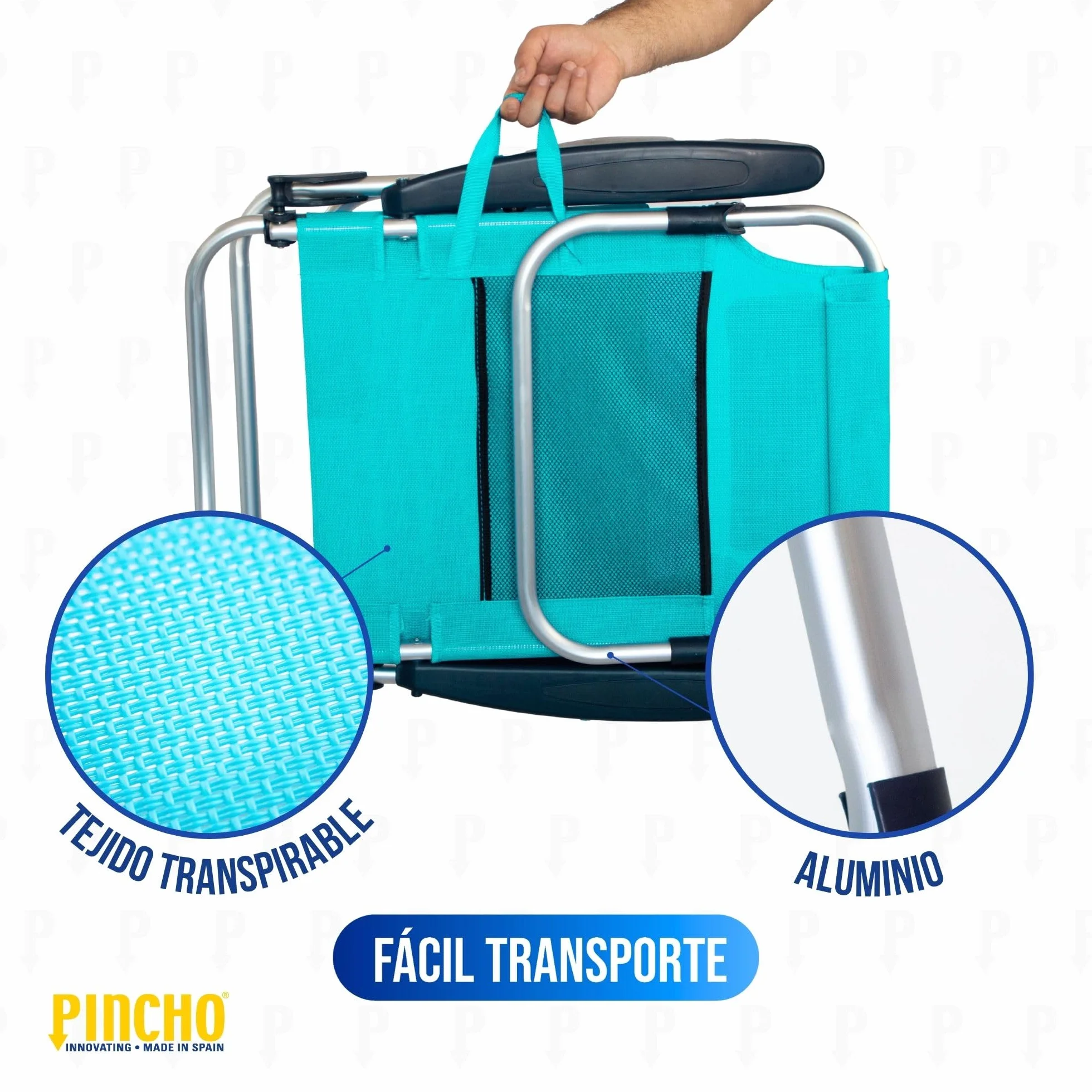 Pincho Silla de Playa Plegable 4 Posiciones Plegable con Cojin Ajustable y Bolsillos Portaobjetos Estructura de Aluminio Tejido Transpirable Resistente hasta 110 kg