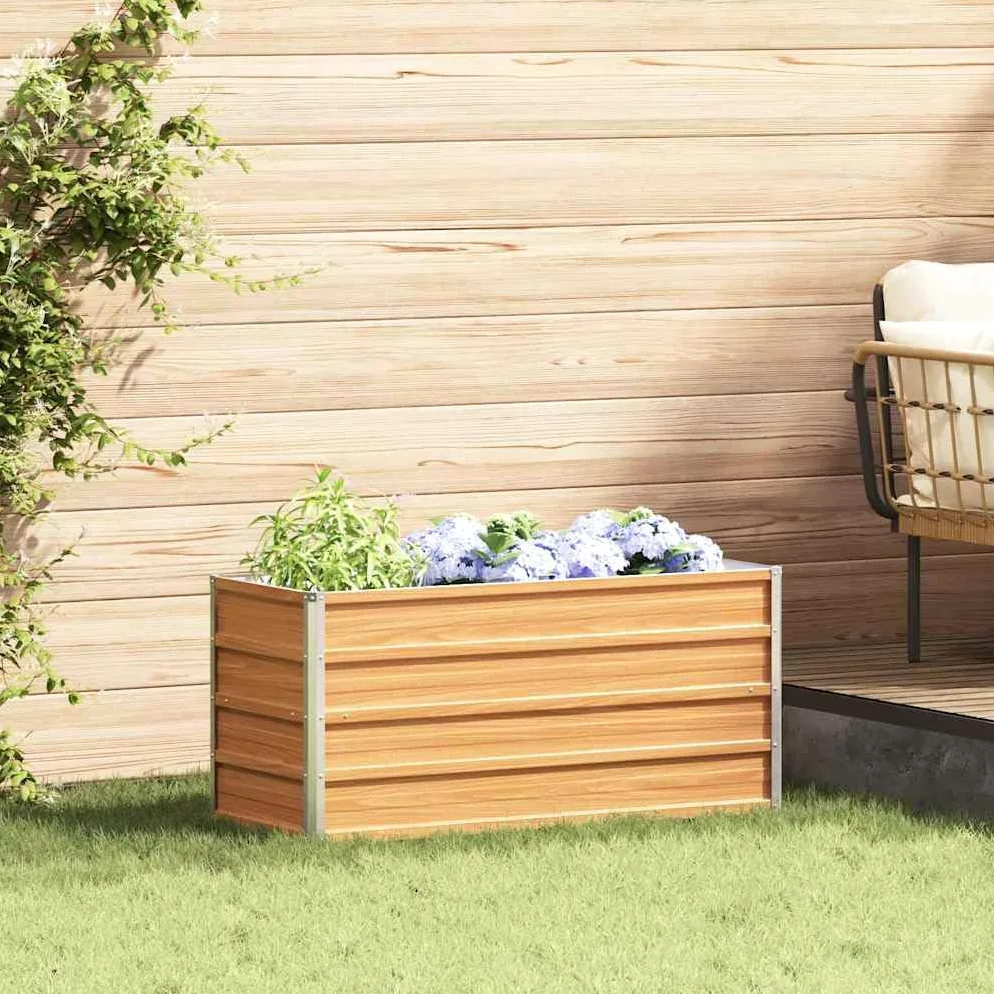 IKAYAA Jardinera Alto de Acero Inoxidable, Macetero Grande Exterior, Maceta Alta Exterior y Terraza, Maceta Grande, Jardinera Alta Marrón Claro 100 x 40 x 45 cm
