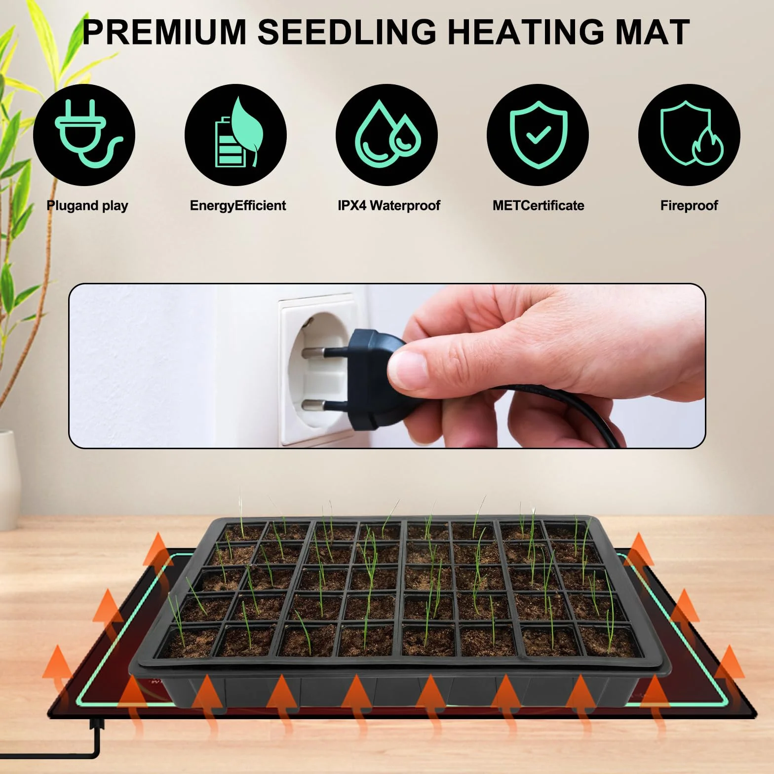 Leikurvo Alfombrilla calefactora para plantas, alfombrilla calefactora 50 x 52 cm para la germinación de semillas y animales domésticos 45 W con termostato para reptiles y temperatura del dragón
