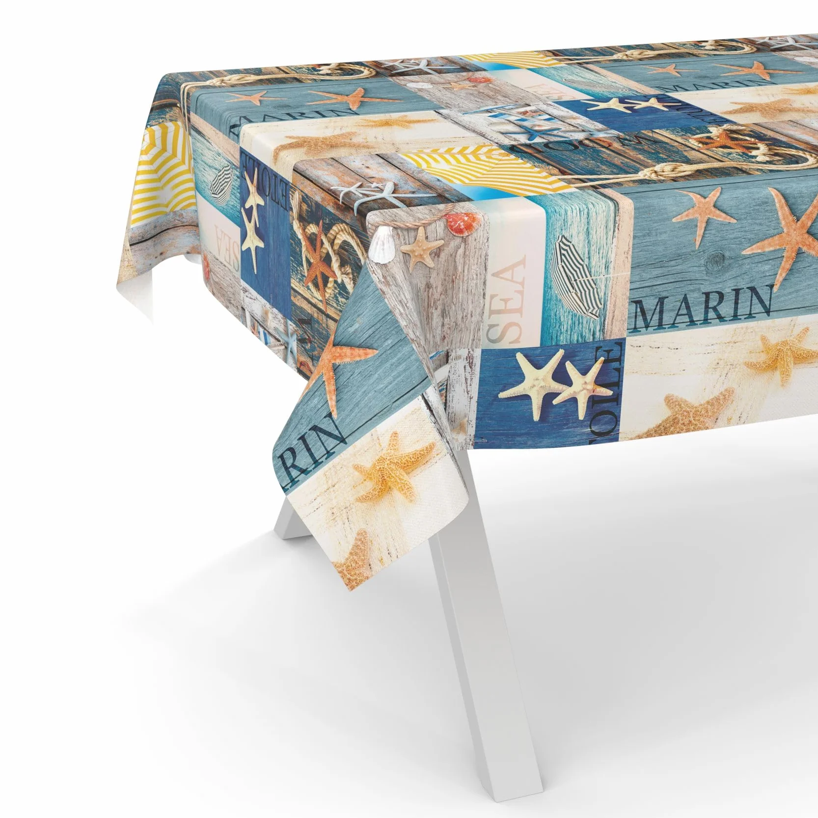 ANRO Mantel de hule lavable, para jardín, redondo, ovalado, rectangular, diseño marítimo, 400 x 140 cm, borde de corte