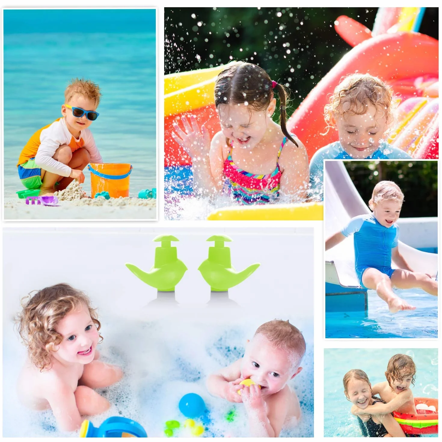 Hearprotek Tapones para los oídos Natación Silicona Reutilizables Impermeables 2 Pares Verde