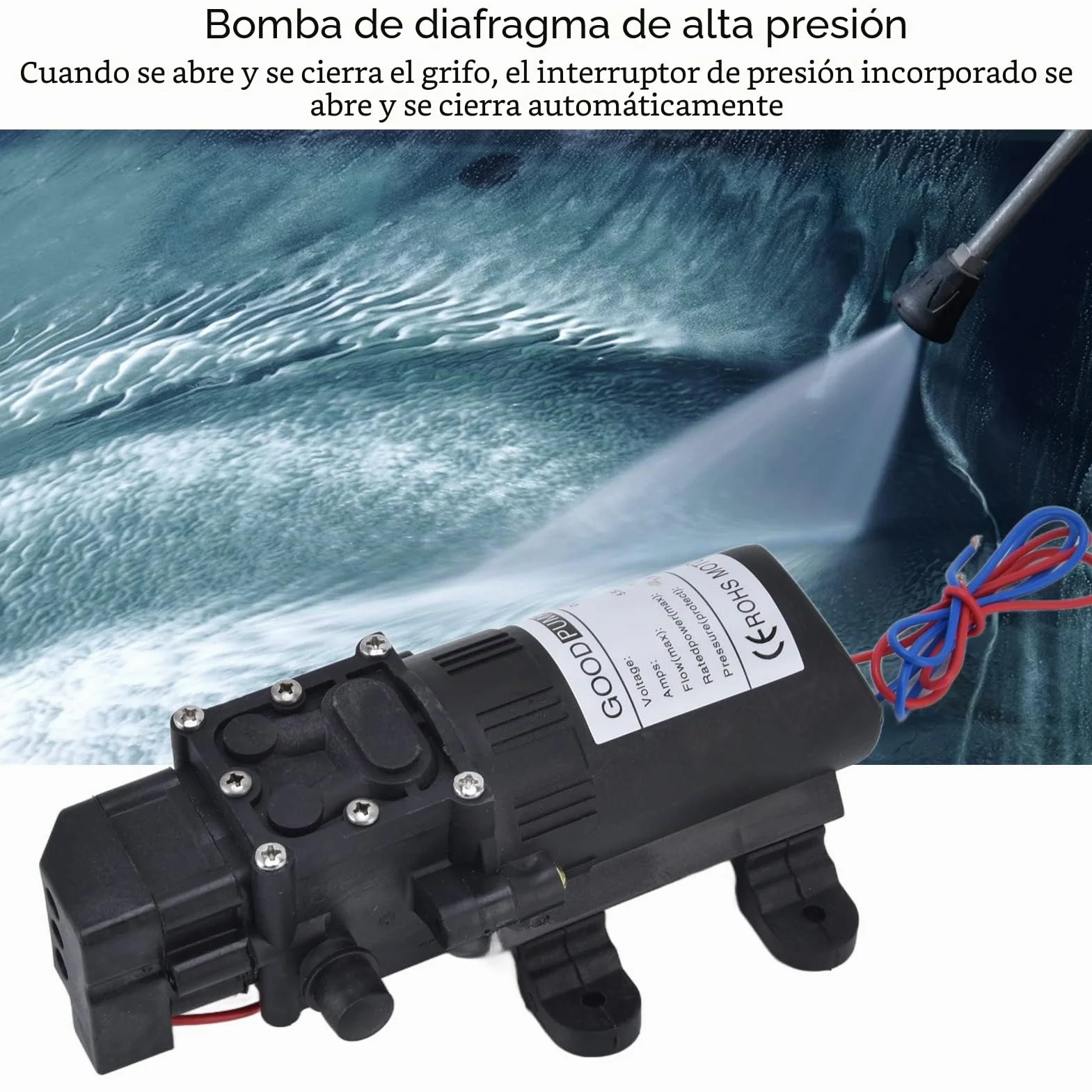 Bomba de Diafragma Automática DC 12V, Bombas de Diafragma. Presostato autocebante Bomba Agua 70 W 8 L/min diafragma presión Micro Alta con Interruptor Camping vehículos