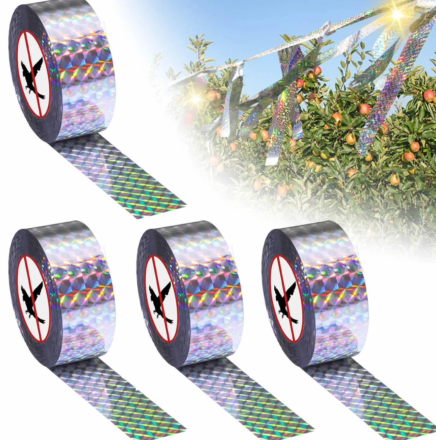 4 Piezas Cinta Reflectante Anti Palomas（2.4cmx80m） Repelentes para Pájaros,Cinta Espantapájaros丨Cinta Repelente De Aves Reflectante De Doble Cara.