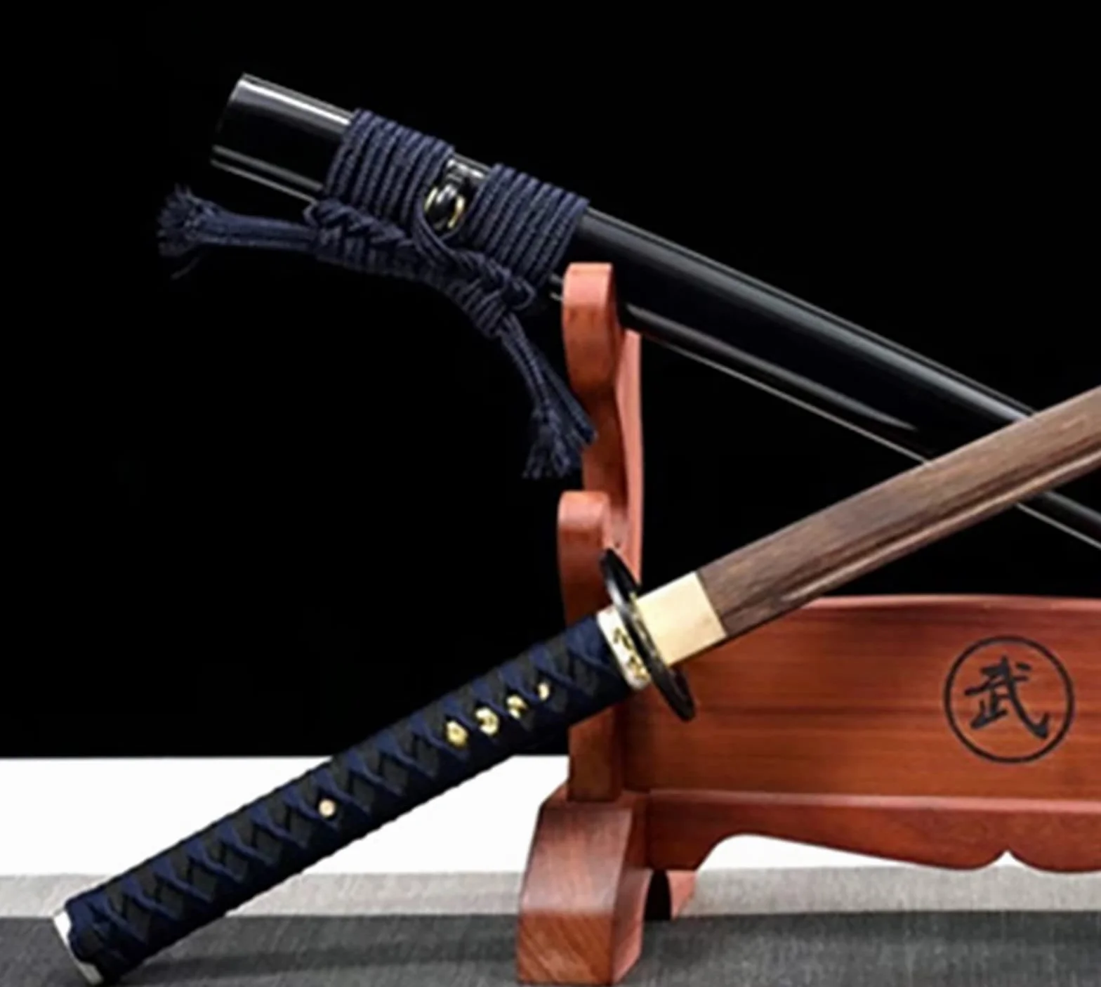 Katana Samurai Iaido Estilo Japonés 103cm Madera Maciza Palisandro Natural Funda Pintada Hecha a Mano Entrenamiento Kendo Cosplay Decoración Hogar