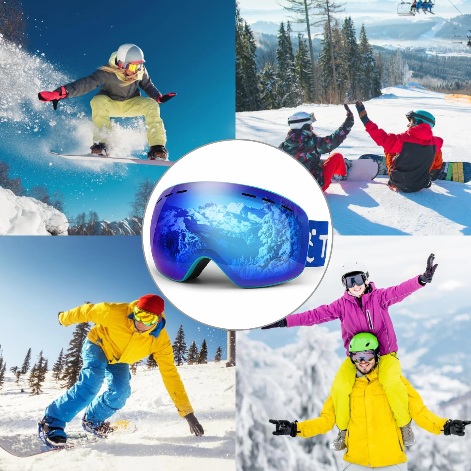 Gafas de Esquí Trusiel OTG Ajustable Anti-Niebla Protección UV Hombre Mujer Casco Snowboard