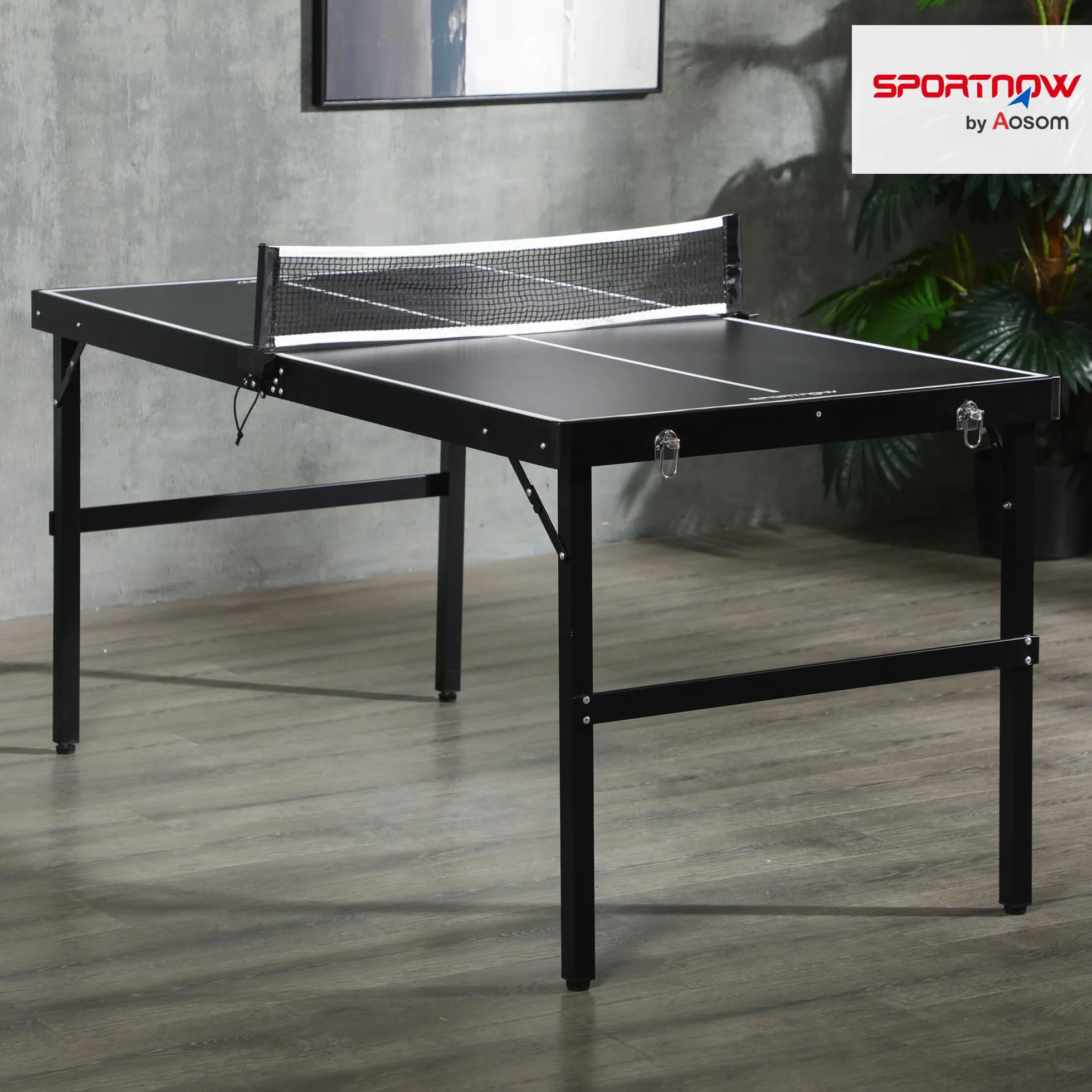 SPORTNOW Mesa de Ping Pong Plegable Aluminio 152x76x72 cm Negro