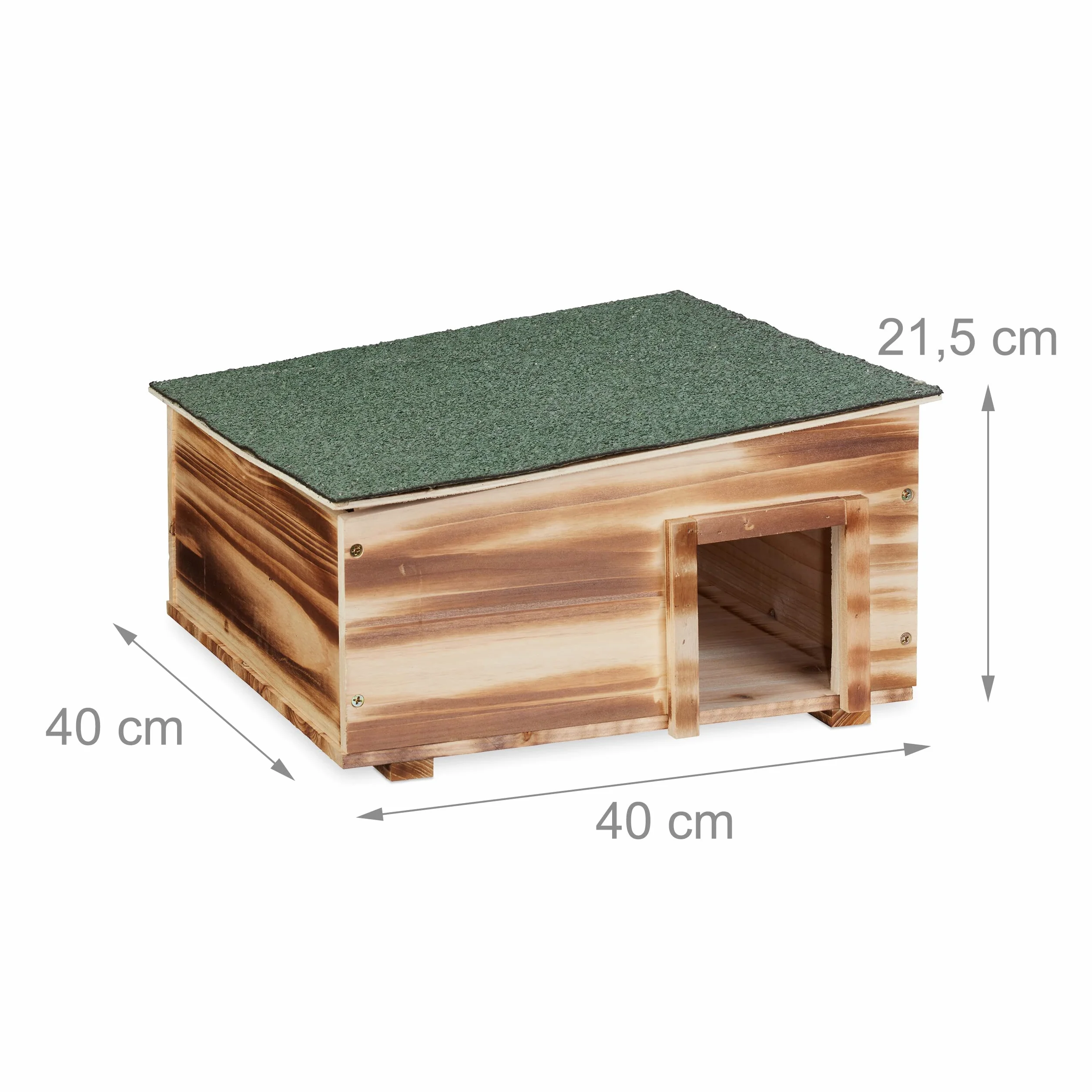 Relaxdays Casa Erizo Madera Quemada, Cueva Animales con Suelo, 2 Cámaras, Refugio Hibernación, 21,5x40x40 cm, Marrón
