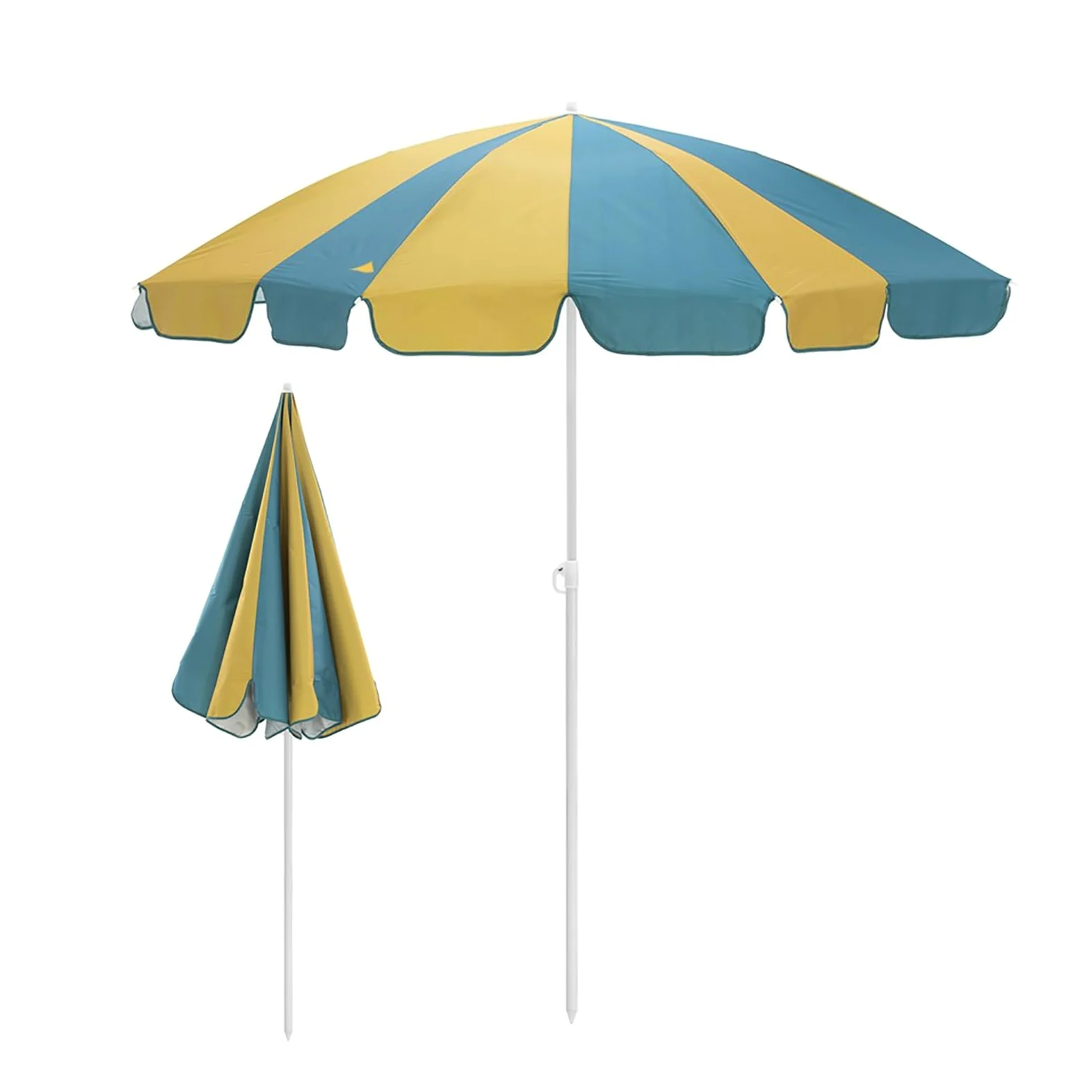 Sombrilla de playa festoneada de 200 cm, pequeña sombrilla de jardín exterior con 16 varillas, protección UV UPF50+, sombrilla redonda para piscina, terraza, patio