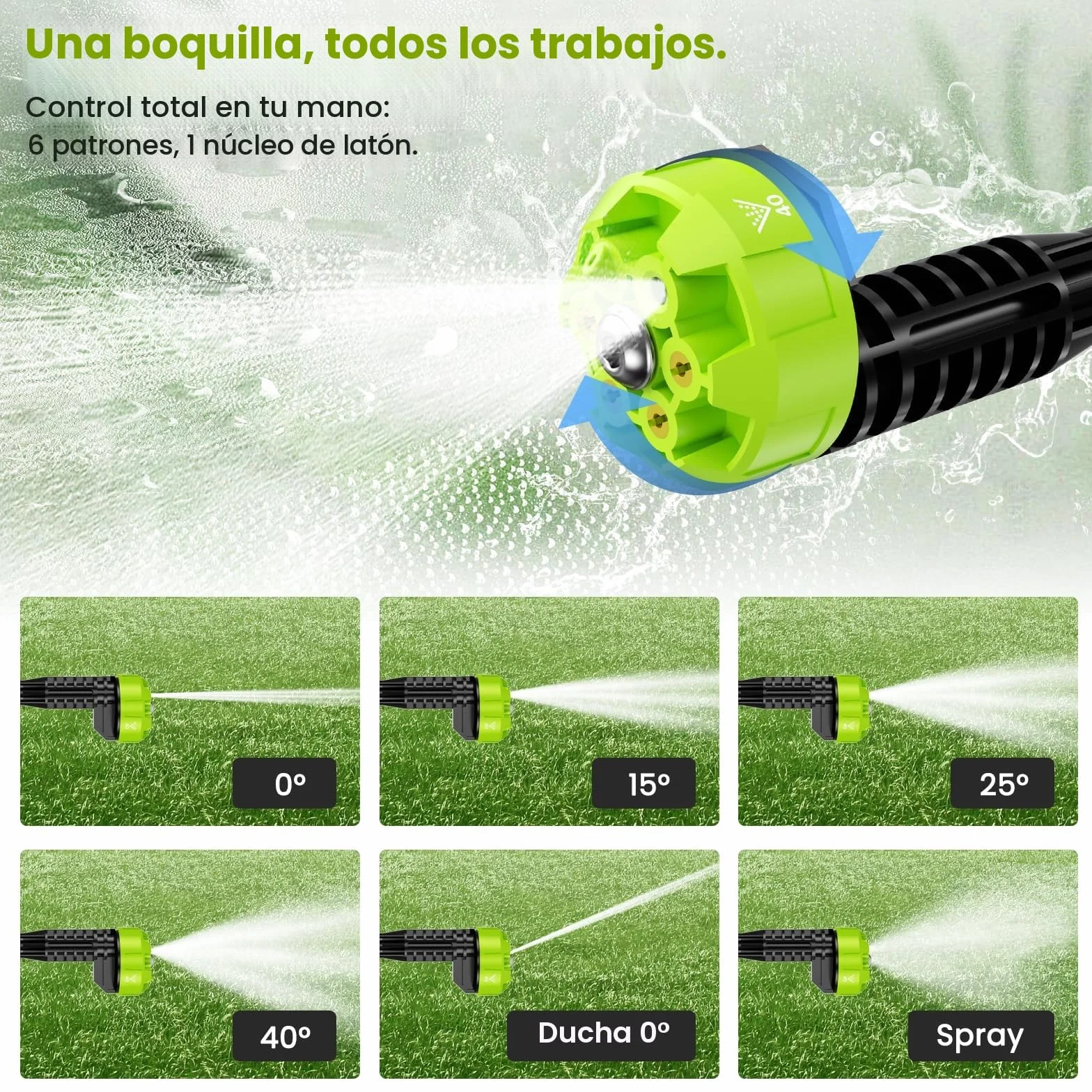 Hidrolimpiadora a Bateria de Alta Presión con Boquilla 6 en 1, 2 Baterías 4000mAh, 14 mm Salida de Agua 100 Bar, 5M Tubo y Caja de Almacenamiento para Limpiar Coche, Terraza, Jardín Limpieza y Riego